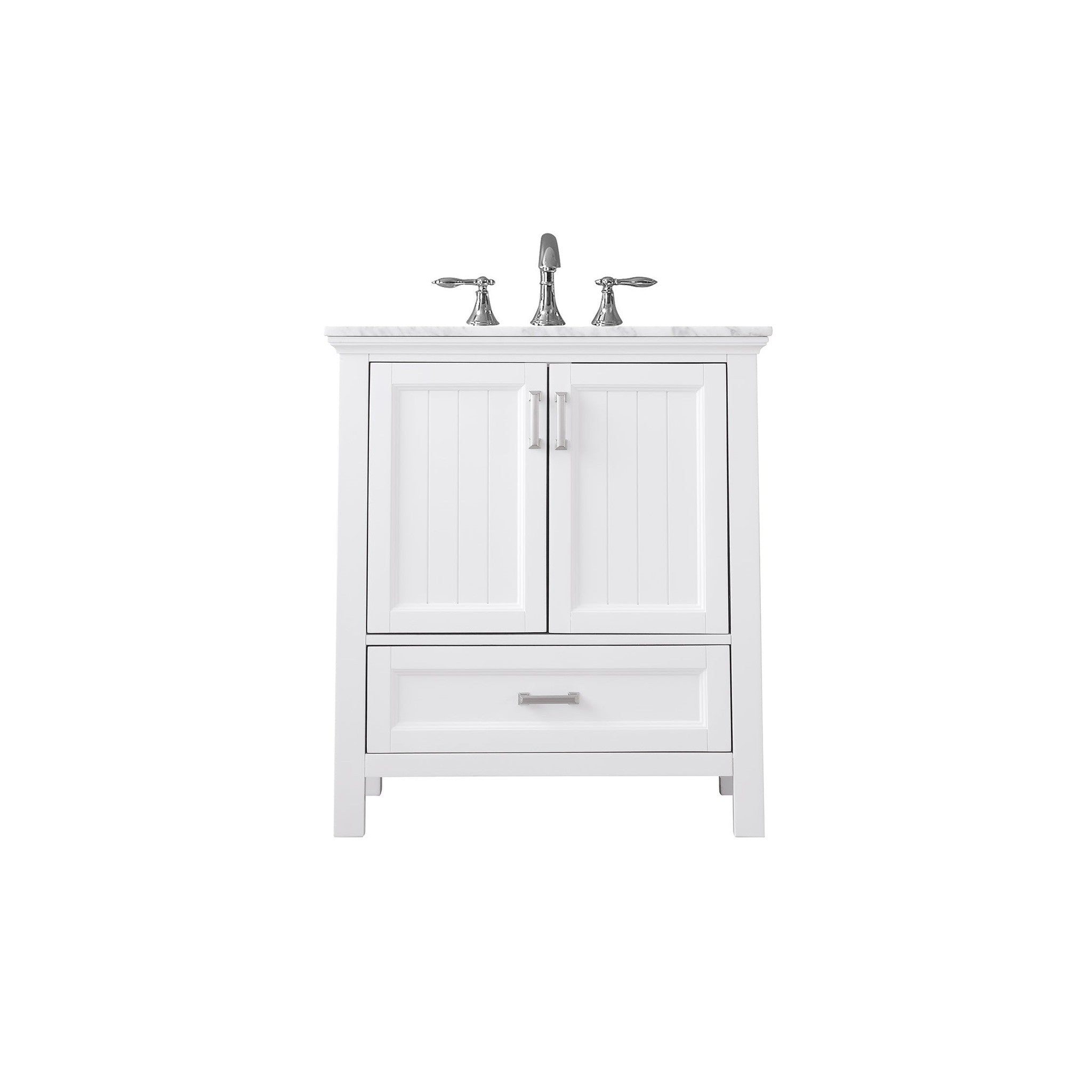 Isla 30" Single Bathroom Vanity Set in White and Carrara White Marble Countertop without Mirror