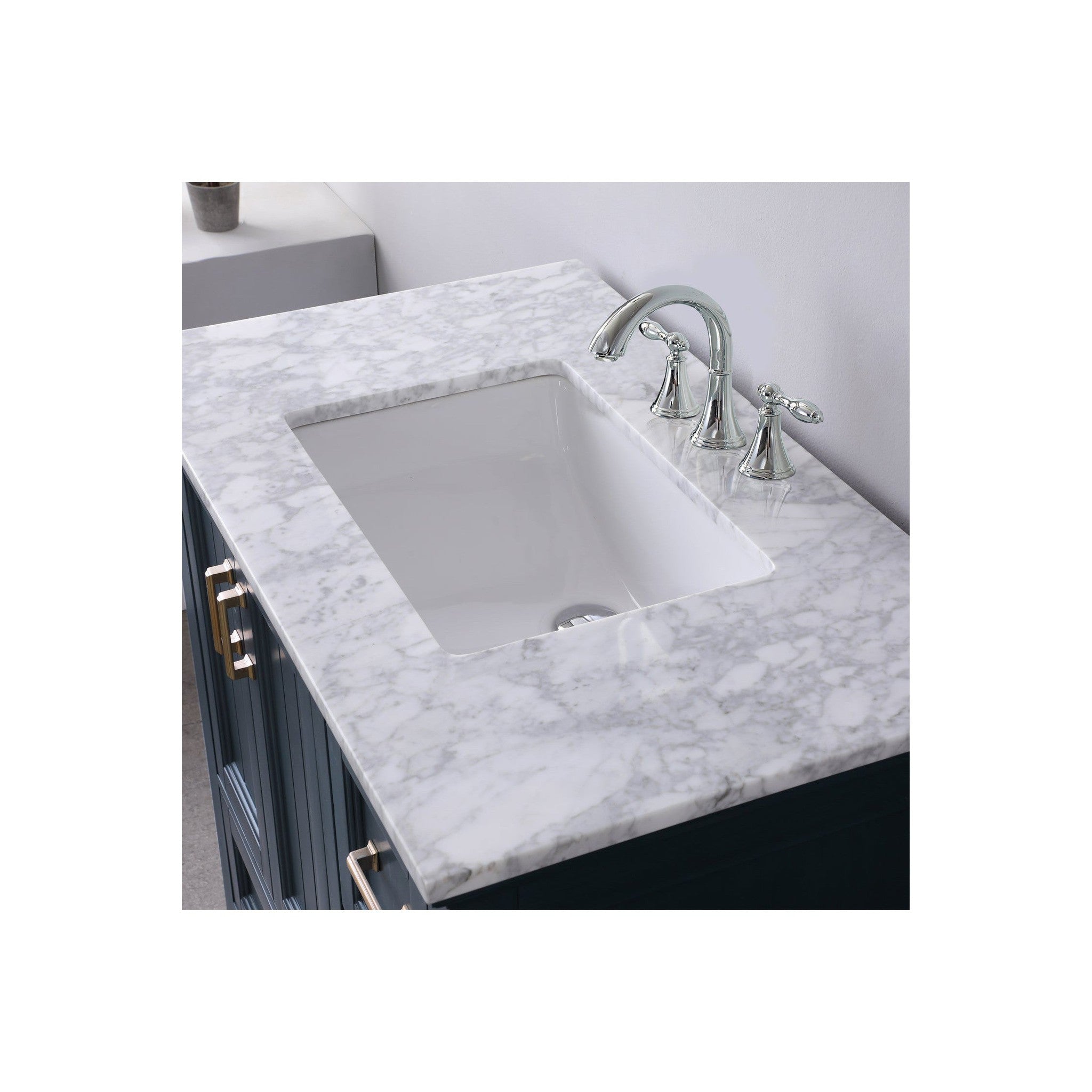 Isla 36" Single Bathroom Vanity Set in Classic Blue and Carrara White Marble Countertop without Mirror