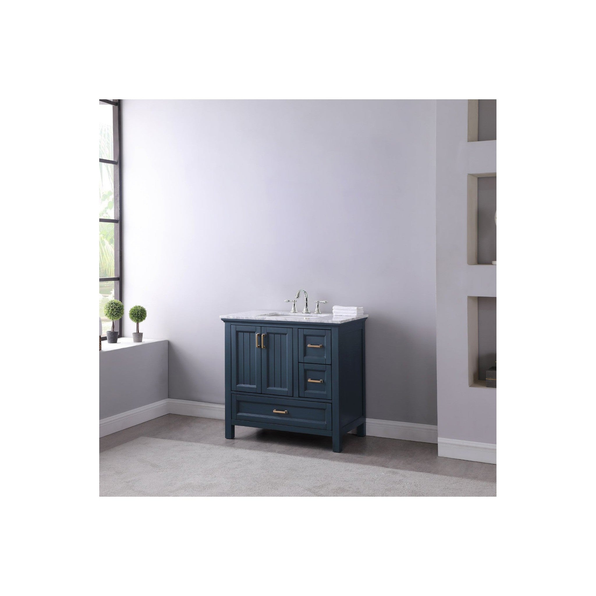 Isla 36" Single Bathroom Vanity Set in Classic Blue and Carrara White Marble Countertop without Mirror