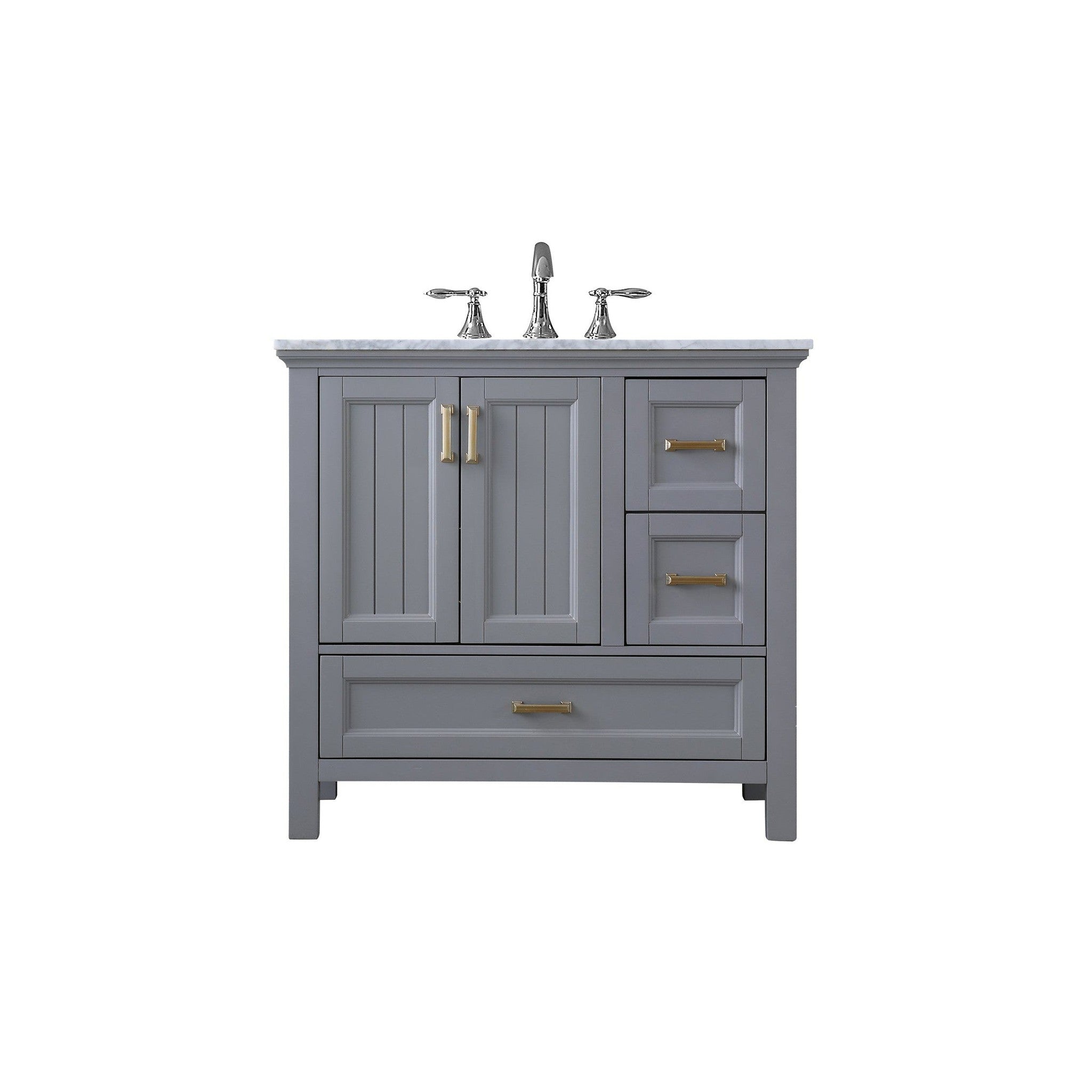 Isla 36" Single Bathroom Vanity Set in Gray and Carrara White Marble Countertop without Mirror