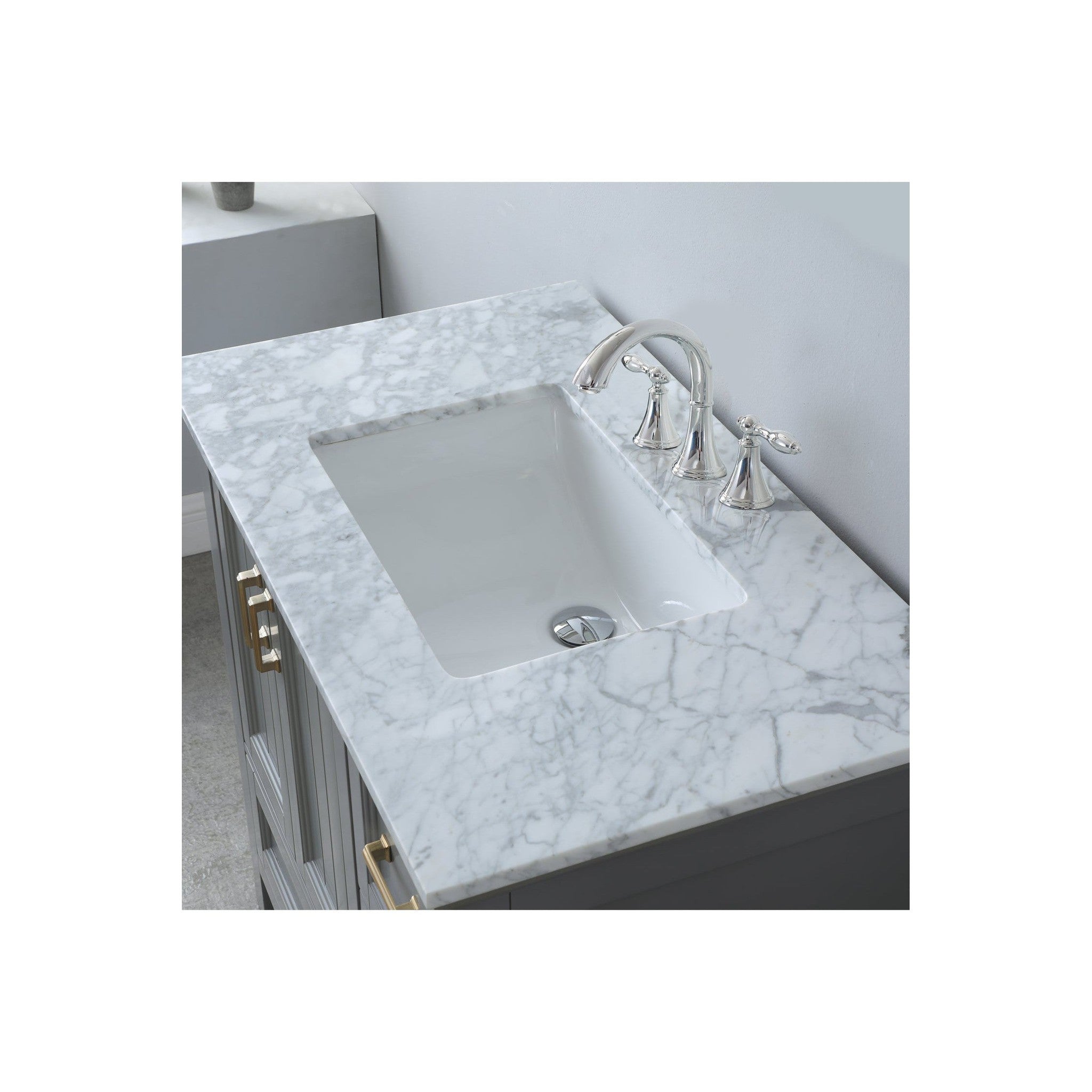 Isla 36" Single Bathroom Vanity Set in Gray and Carrara White Marble Countertop without Mirror