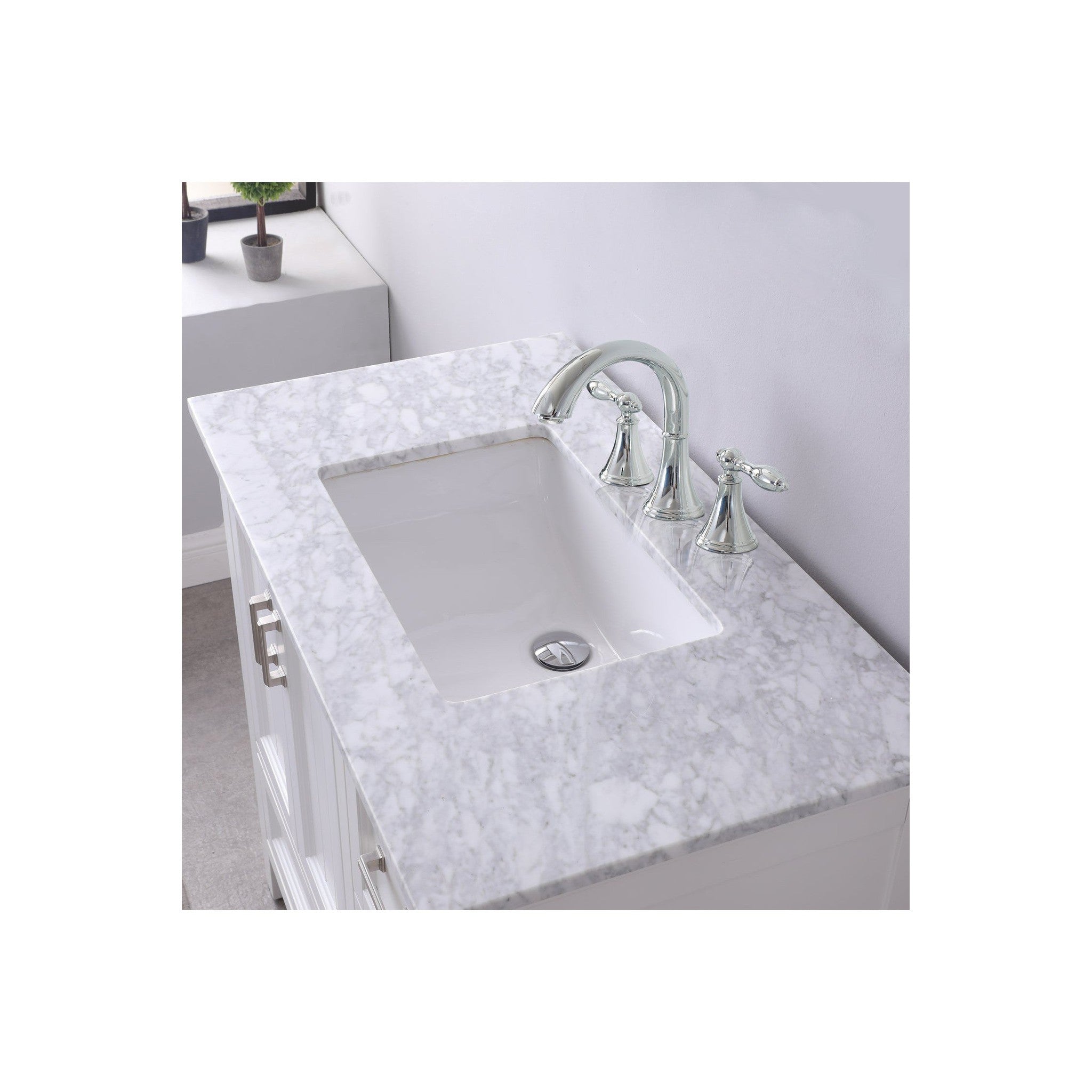 Isla 36" Single Bathroom Vanity Set in White and Carrara White Marble Countertop without Mirror