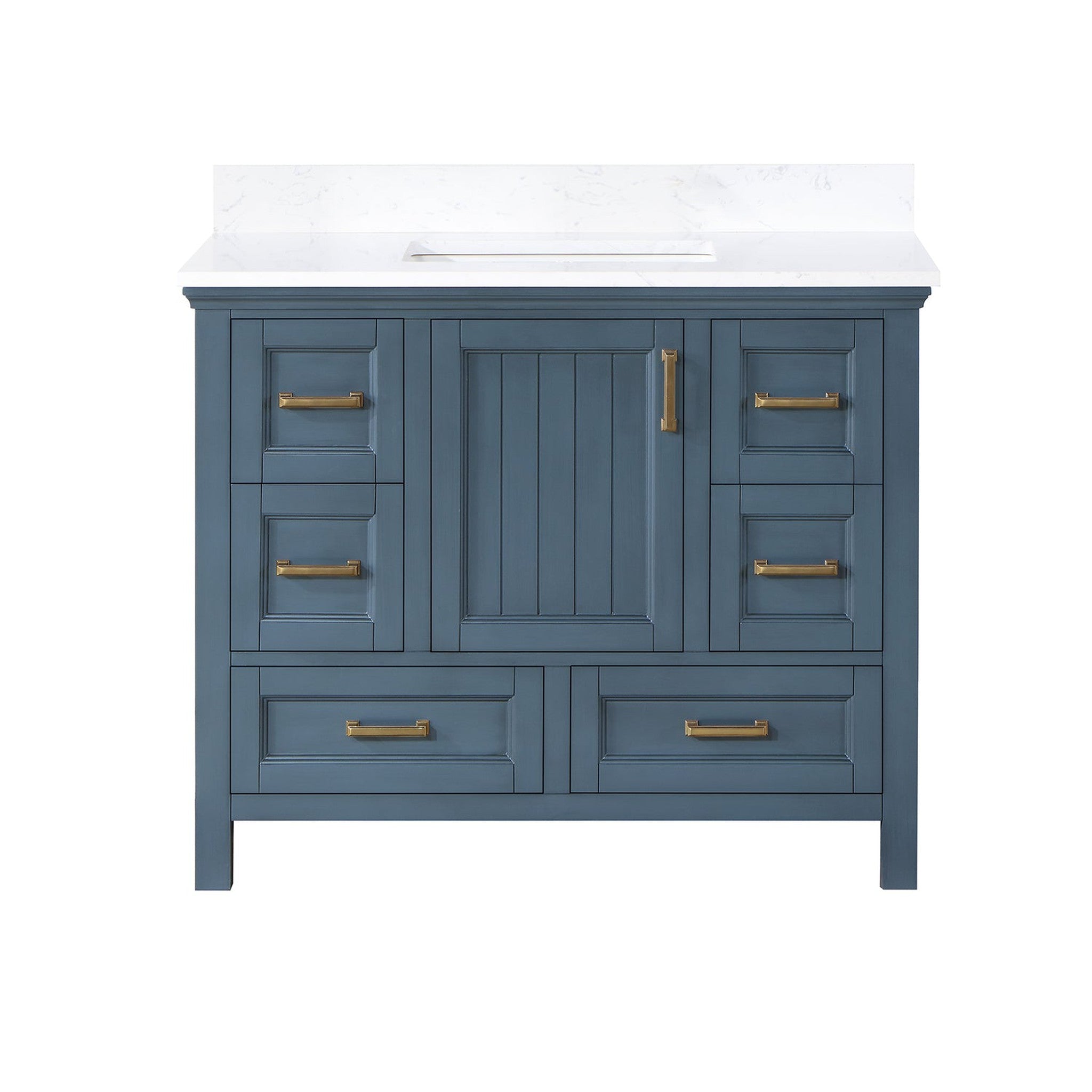 Isla 42" Single Bathroom Vanity Set in Classic Blue and Composite Carrara White Stone Countertop without Mirror