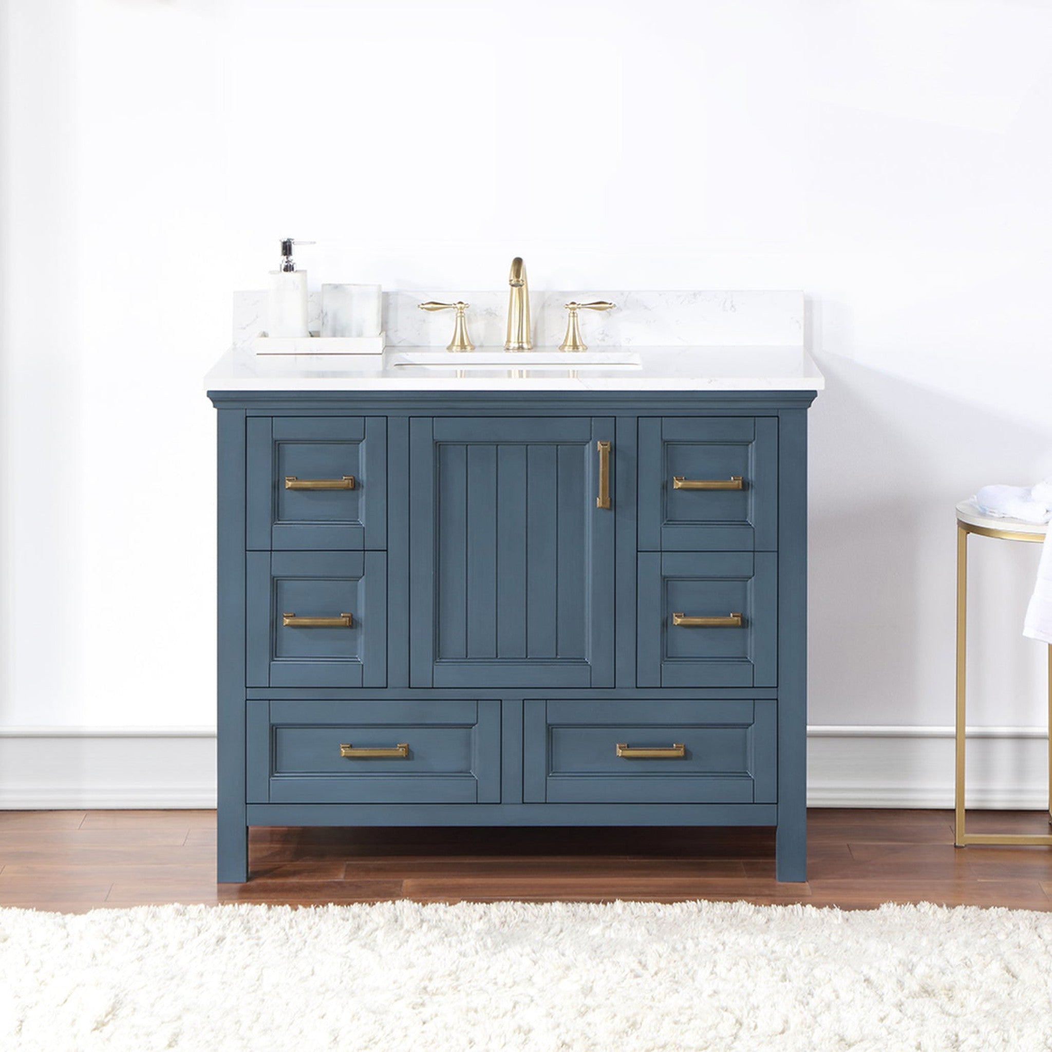 Isla 42" Single Bathroom Vanity Set in Classic Blue and Composite Carrara White Stone Countertop without Mirror