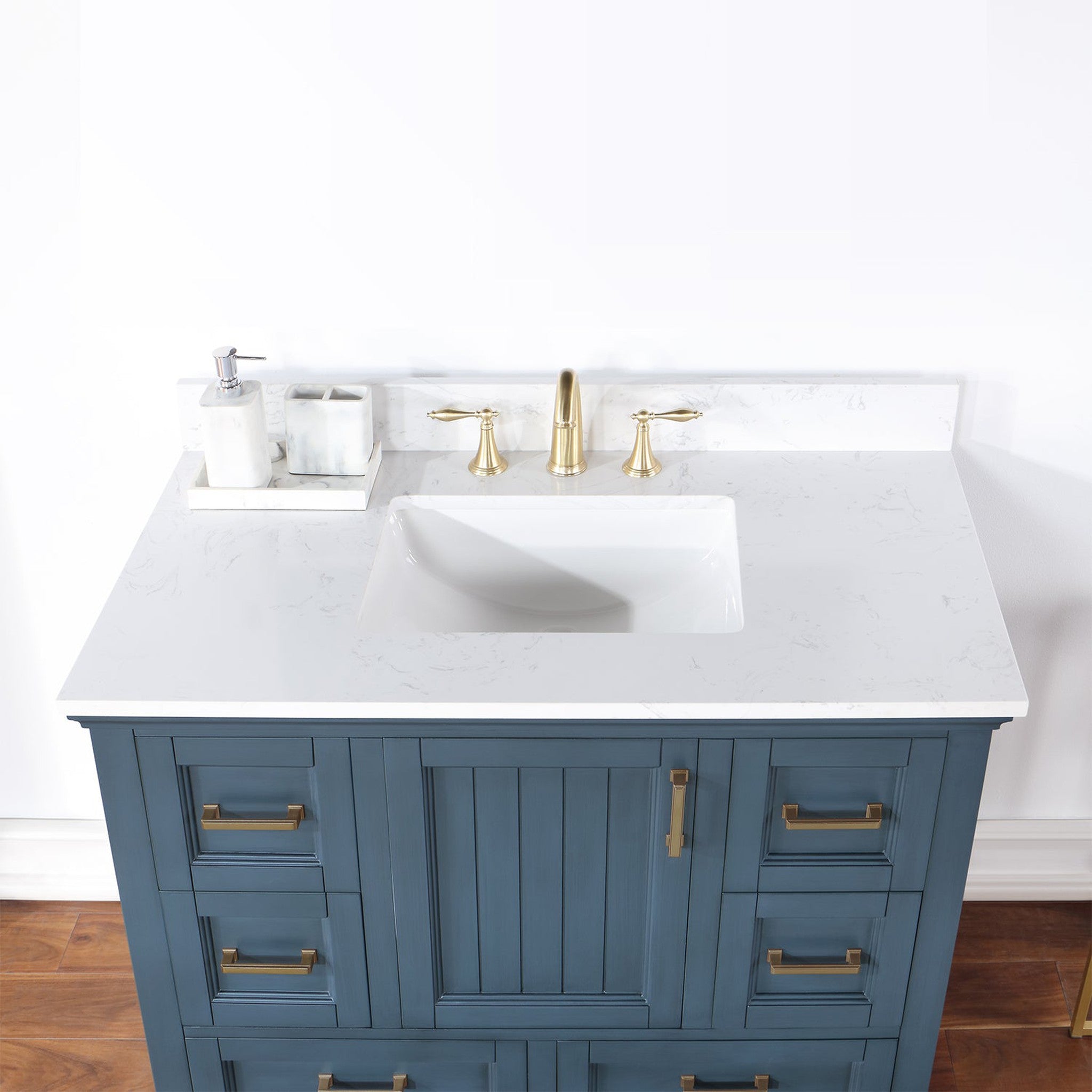 Isla 42" Single Bathroom Vanity Set in Classic Blue and Composite Carrara White Stone Countertop without Mirror