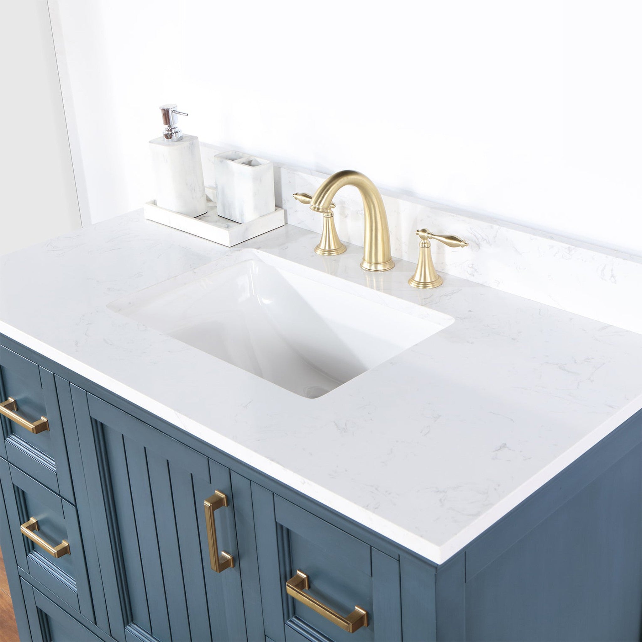 Isla 42" Single Bathroom Vanity Set in Classic Blue and Composite Carrara White Stone Countertop without Mirror