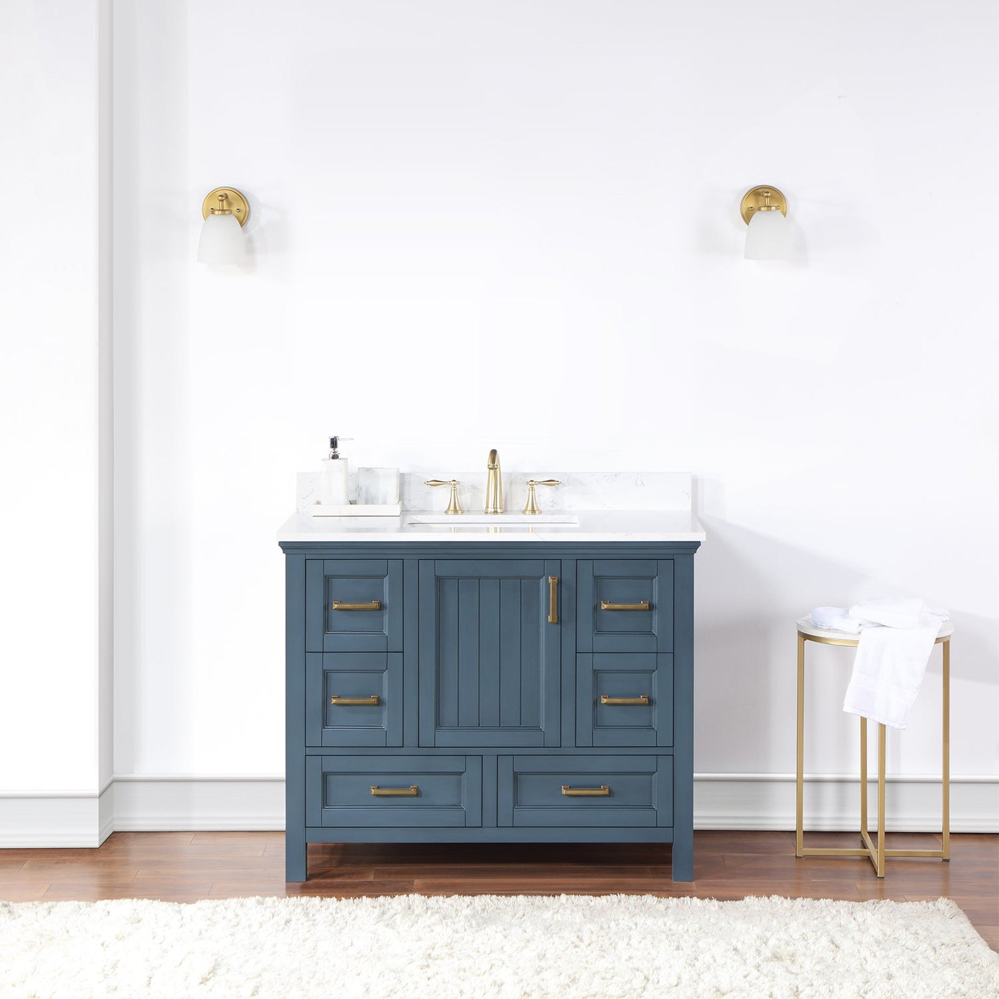 Isla 42" Single Bathroom Vanity Set in Classic Blue and Composite Carrara White Stone Countertop without Mirror