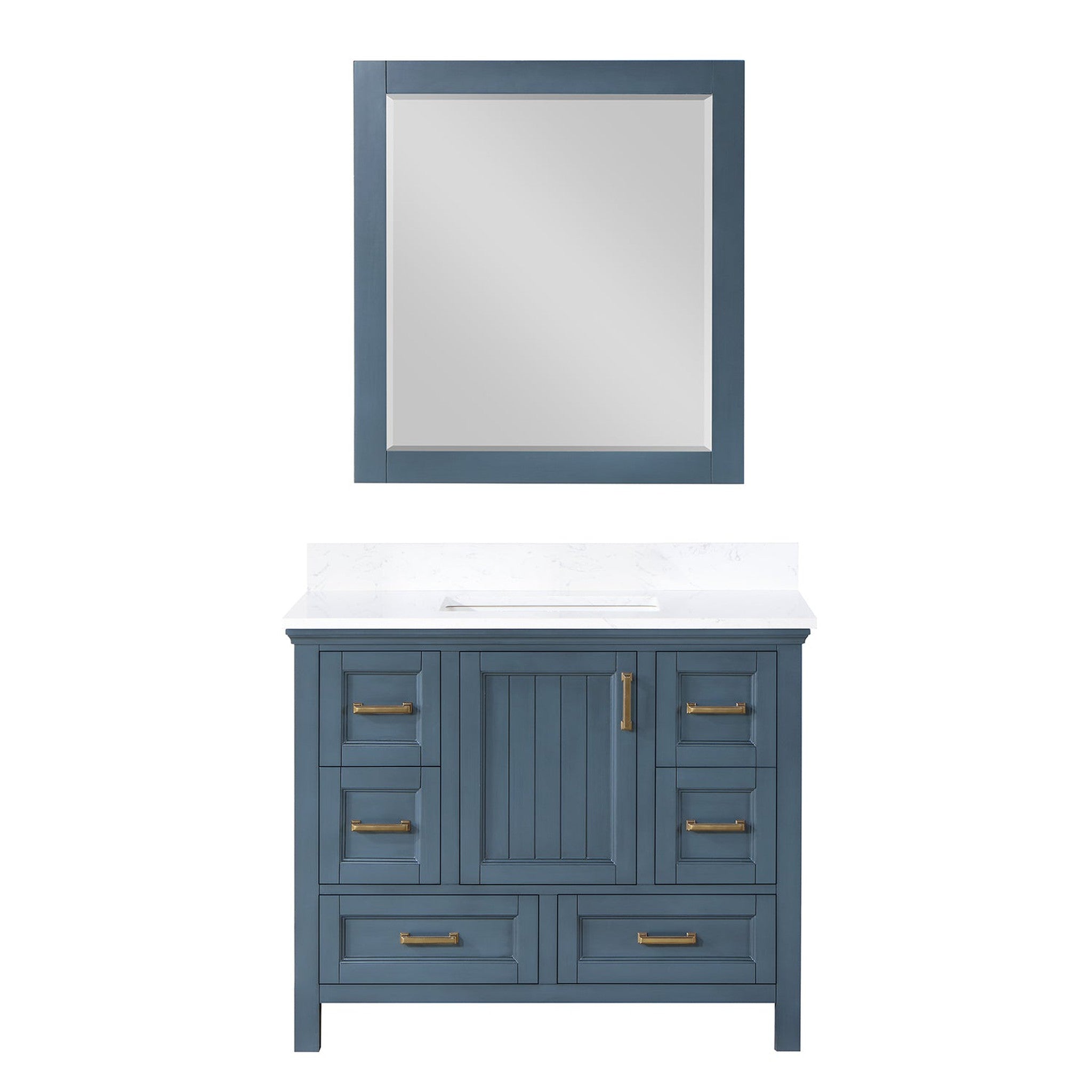 Isla 42" Single Bathroom Vanity Set in Classic Blue and Composite Carrara White Stone Countertop with Mirror