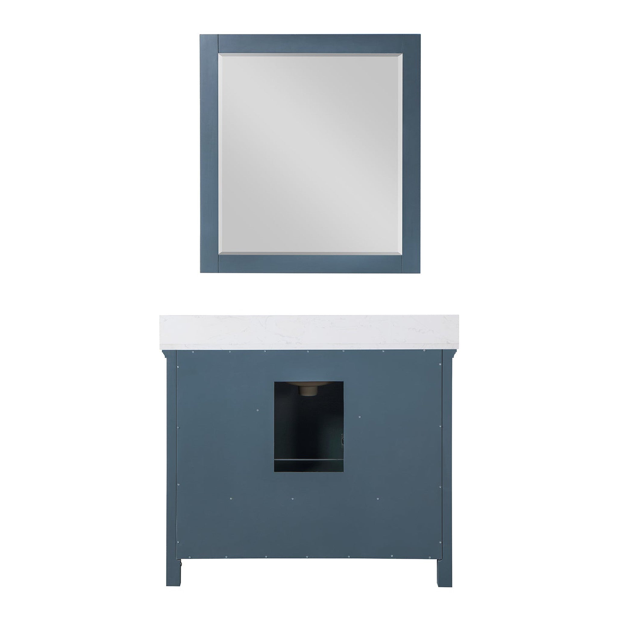 Isla 42" Single Bathroom Vanity Set in Classic Blue and Composite Carrara White Stone Countertop with Mirror