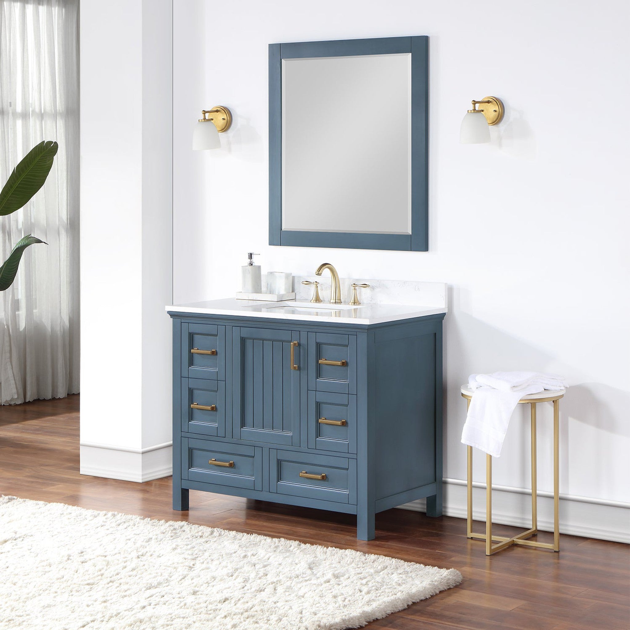 Isla 42" Single Bathroom Vanity Set in Classic Blue and Composite Carrara White Stone Countertop with Mirror