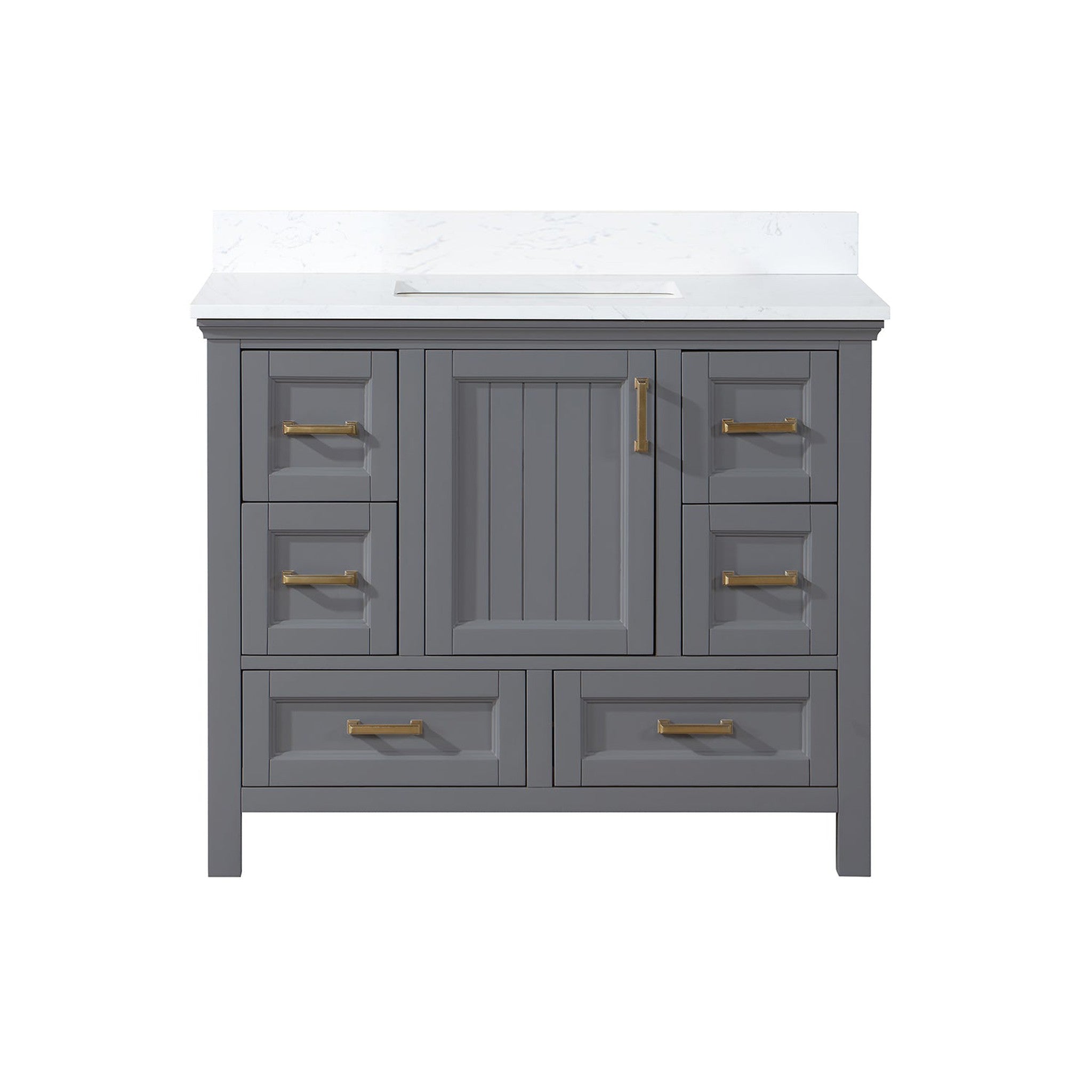 Isla 42" Single Bathroom Vanity Set in Gray and Composite Carrara White Stone Countertop without Mirror