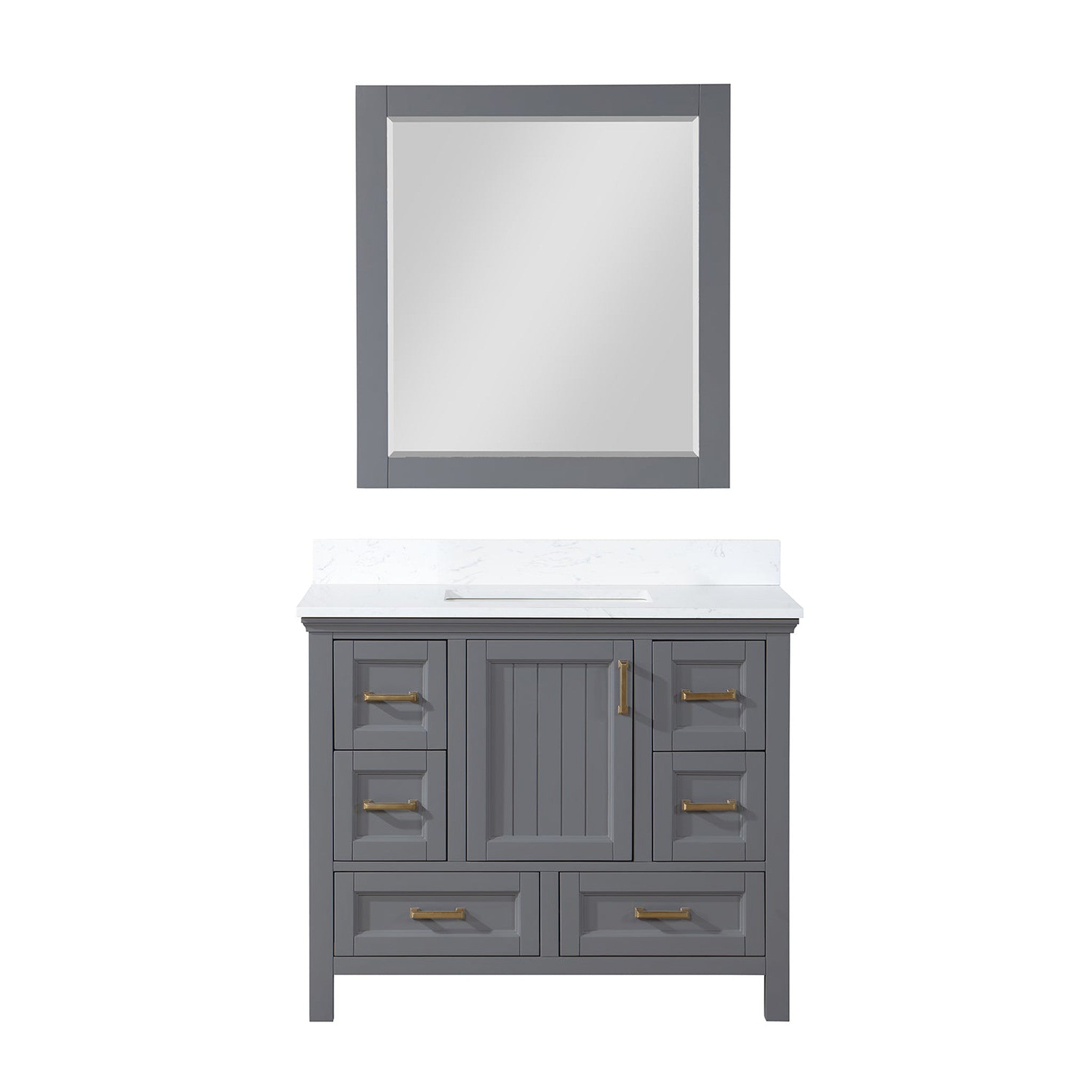 Isla 42" Single Bathroom Vanity Set in Gray and Composite Carrara White Stone Countertop with Mirror