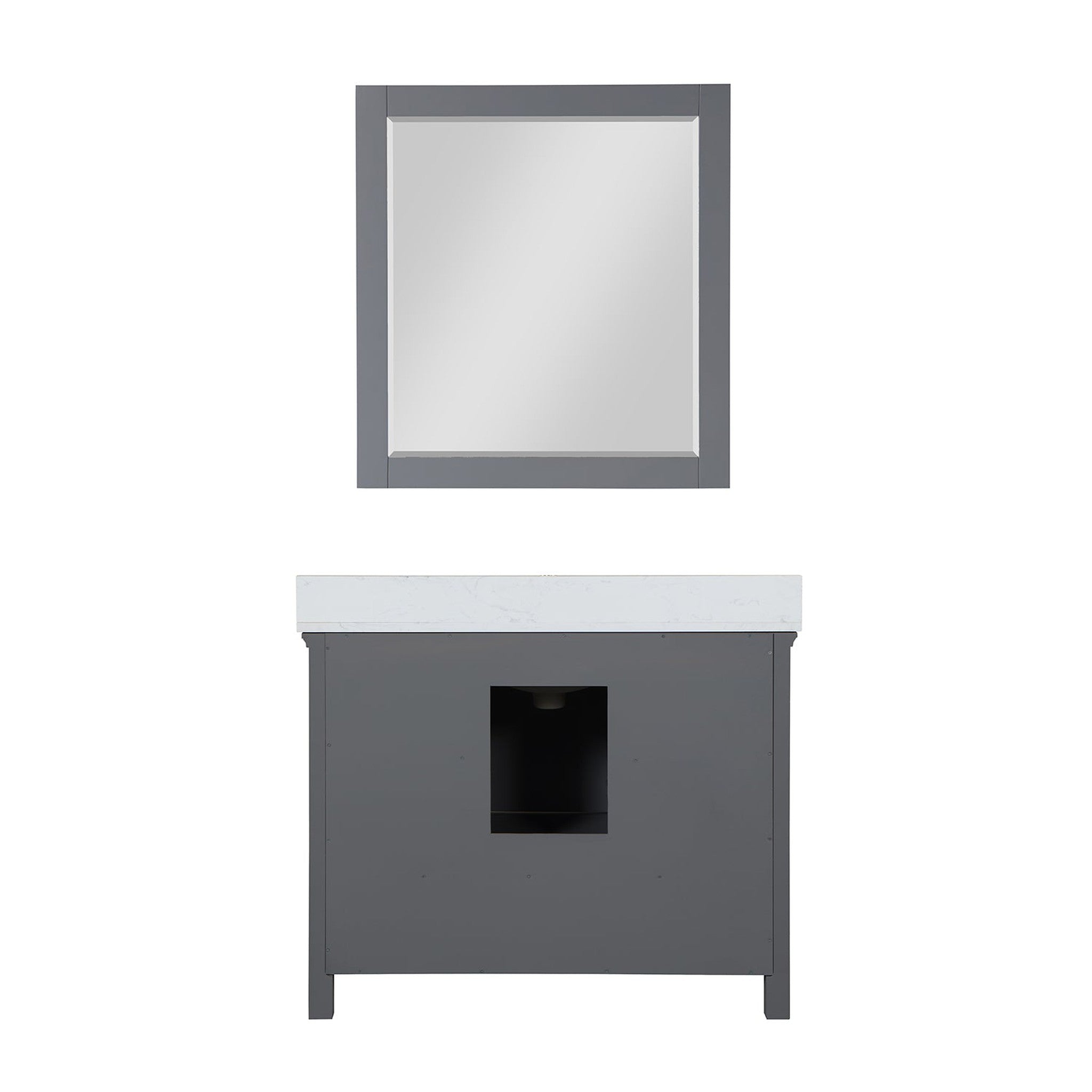 Isla 42" Single Bathroom Vanity Set in Gray and Composite Carrara White Stone Countertop with Mirror