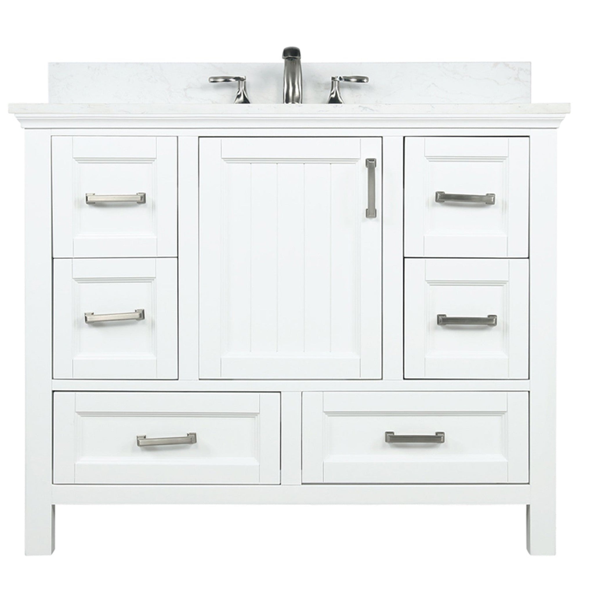 Isla 42" Single Bathroom Vanity Set in White and Carrara White Marble Countertop without Mirror