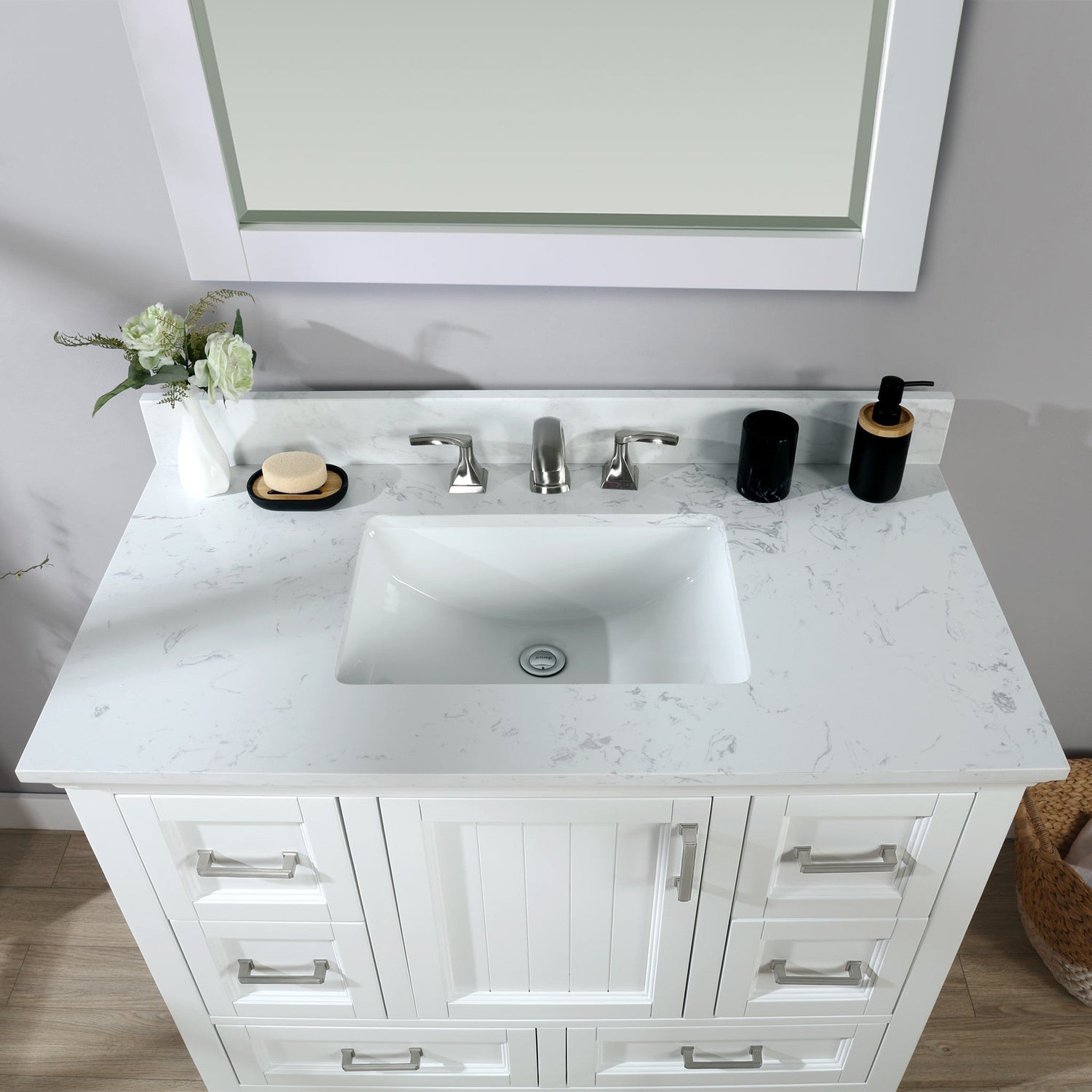 Isla 42" Single Bathroom Vanity Set in White and Carrara White Marble Countertop with Mirror