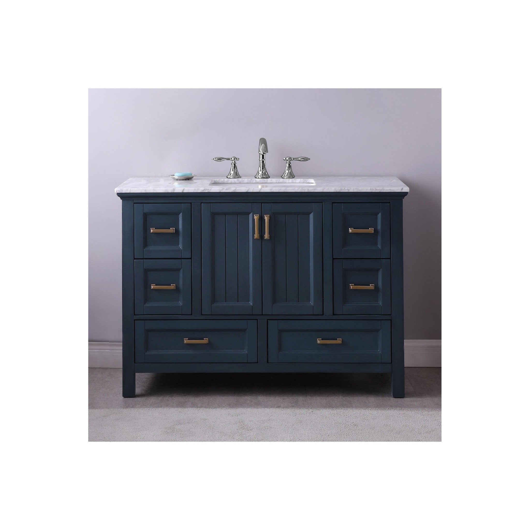 Isla 48" Single Bathroom Vanity Set in Classic Blue and Carrara White Marble Countertop without Mirror