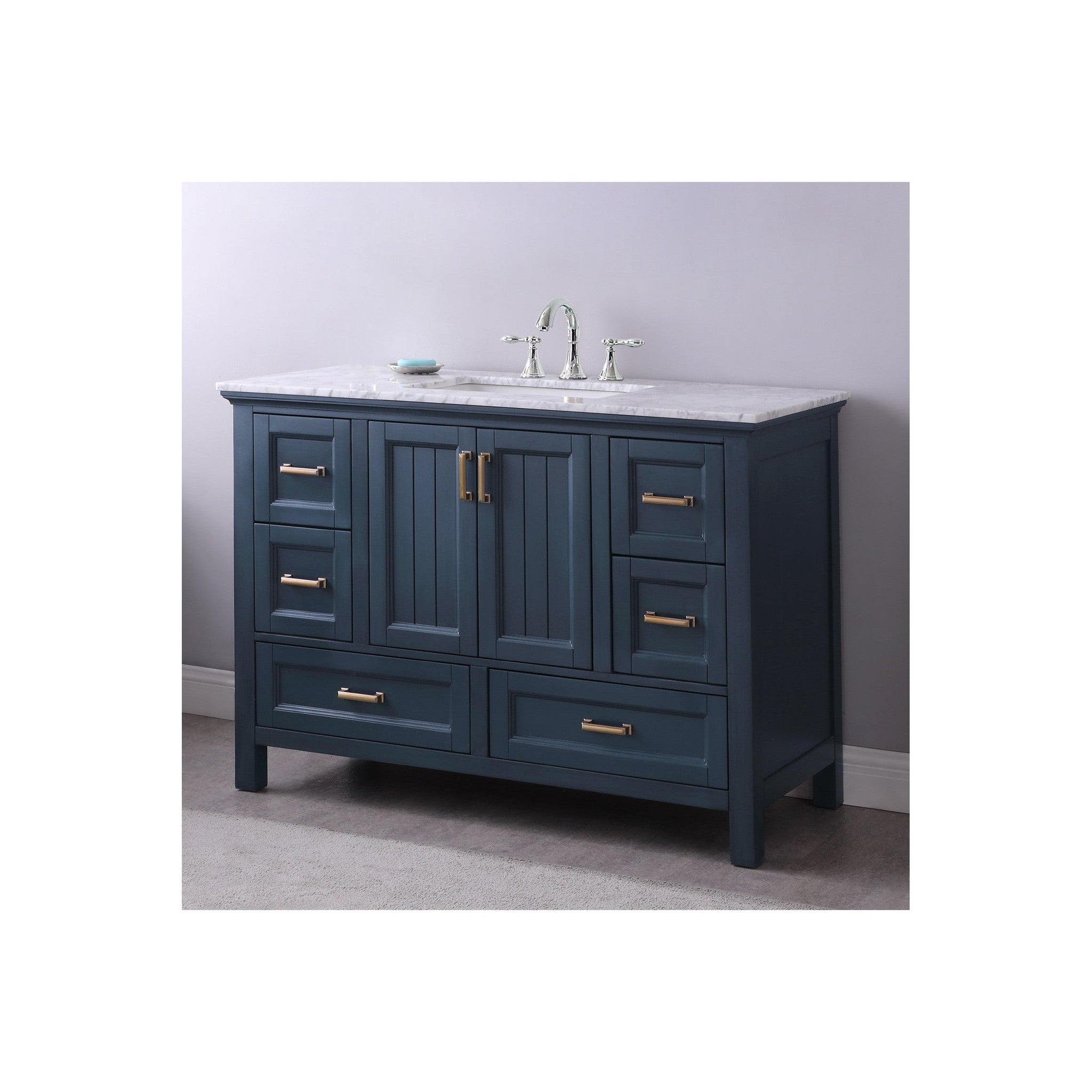 Isla 48" Single Bathroom Vanity Set in Classic Blue and Carrara White Marble Countertop without Mirror