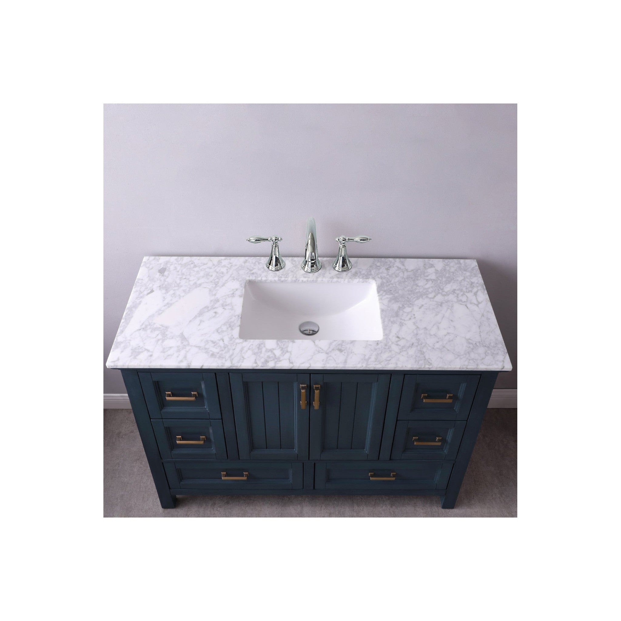 Isla 48" Single Bathroom Vanity Set in Classic Blue and Carrara White Marble Countertop without Mirror