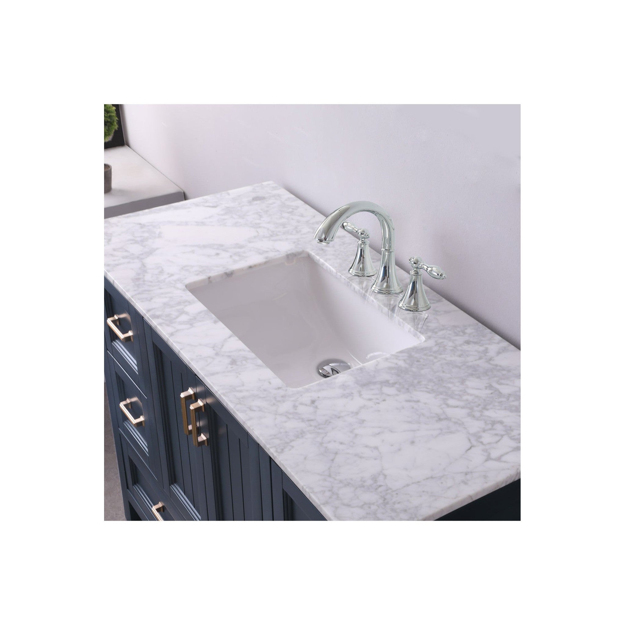 Isla 48" Single Bathroom Vanity Set in Classic Blue and Carrara White Marble Countertop without Mirror