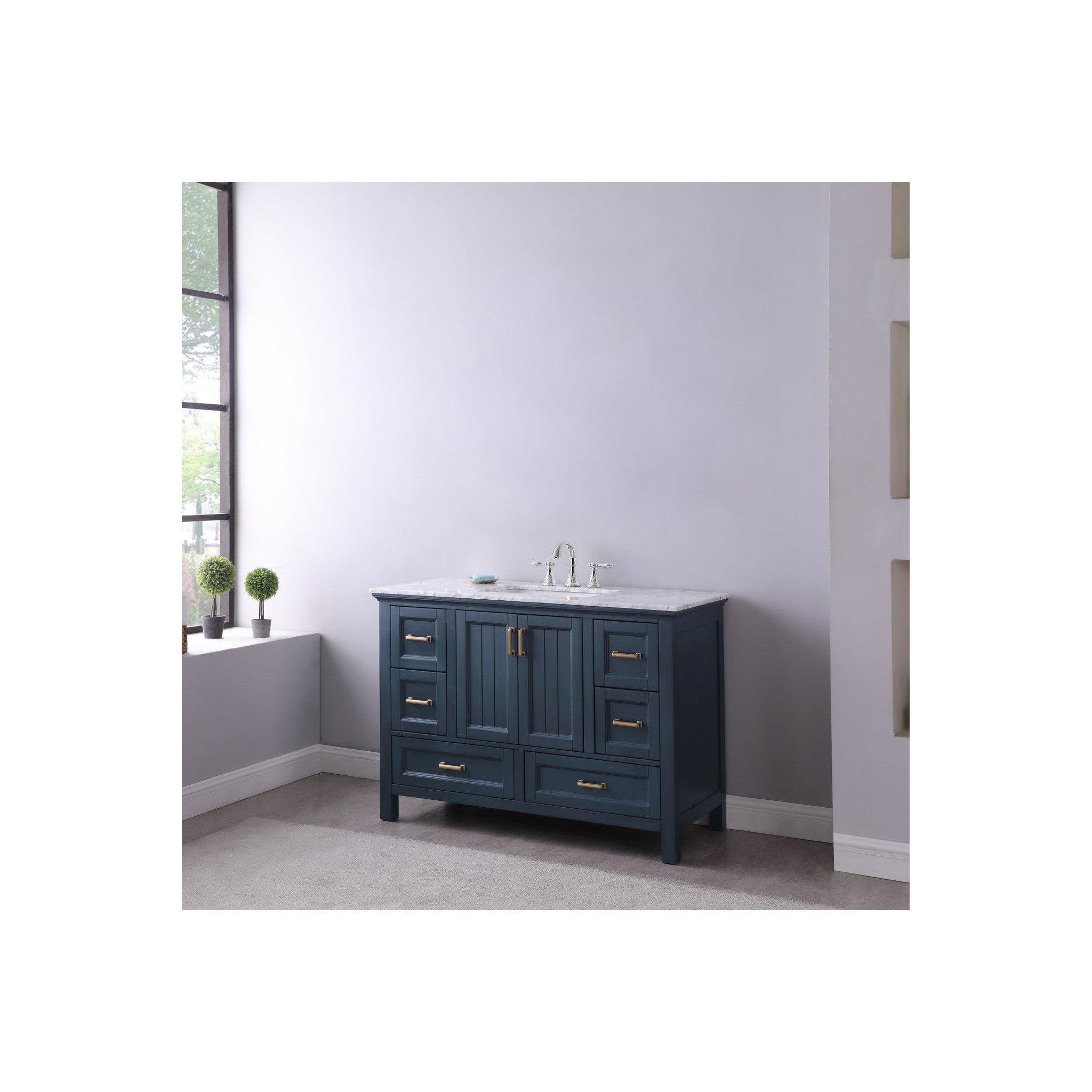 Isla 48" Single Bathroom Vanity Set in Classic Blue and Carrara White Marble Countertop without Mirror