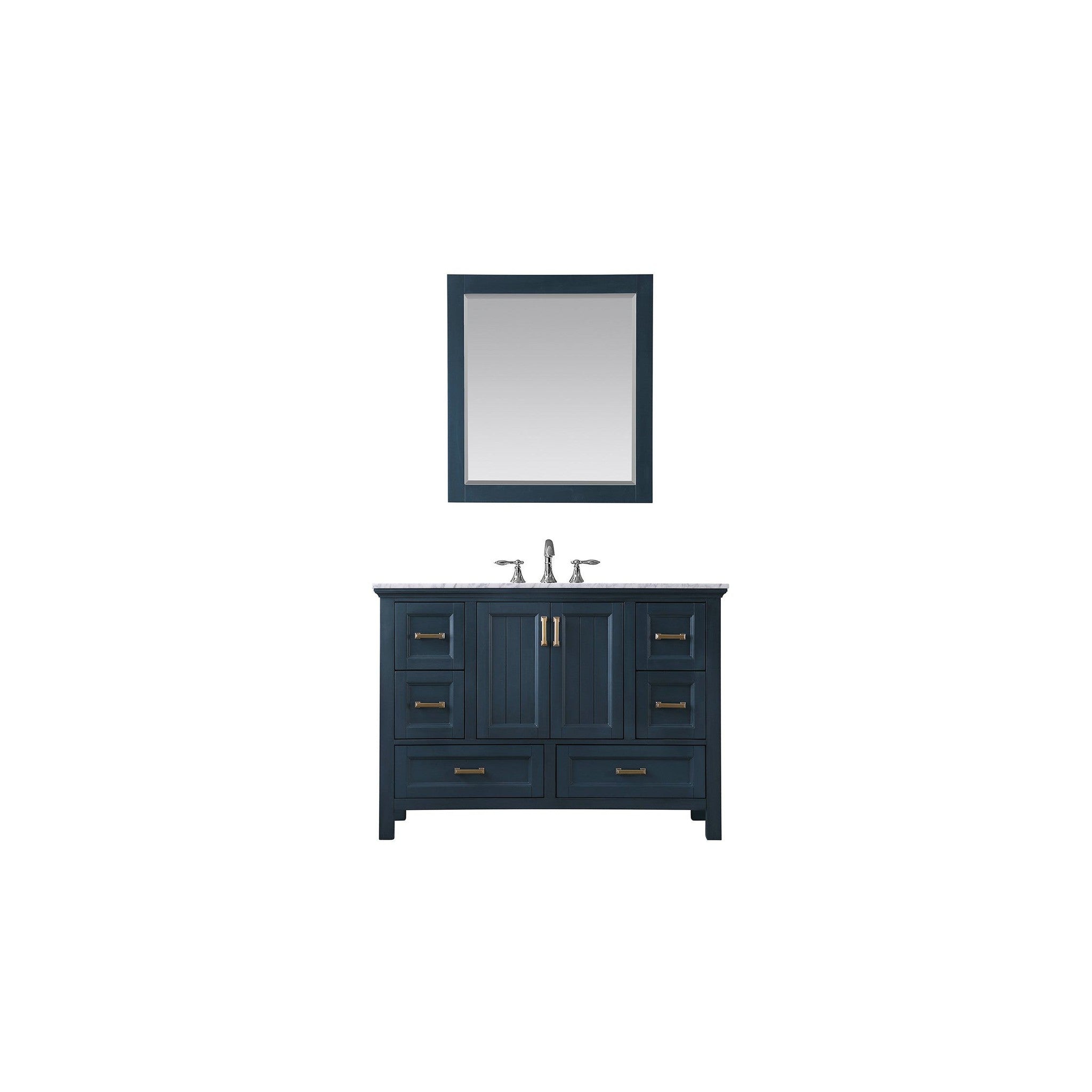 Isla 48" Single Bathroom Vanity Set in Classic Blue and Carrara White Marble Countertop with Mirror