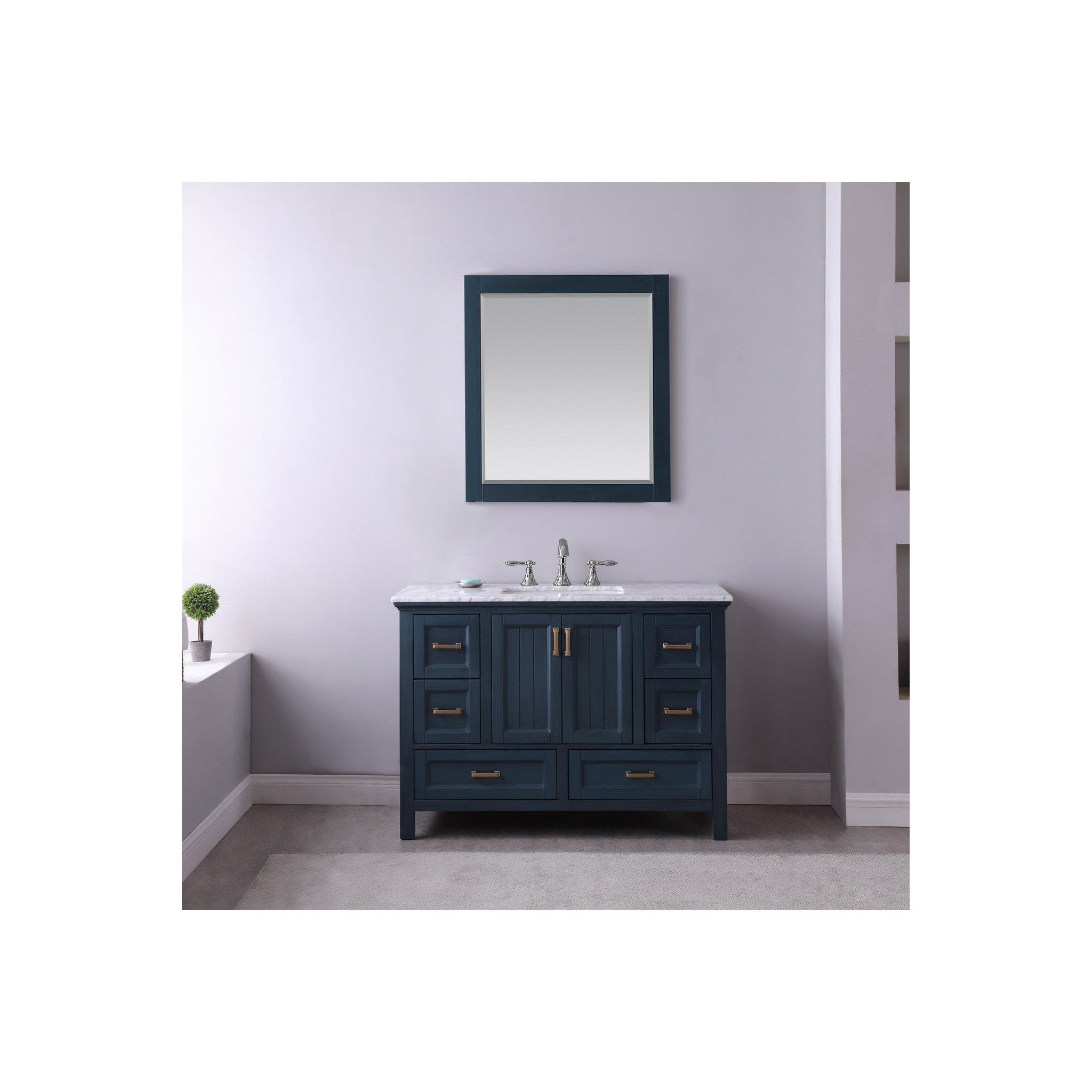 Isla 48" Single Bathroom Vanity Set in Classic Blue and Carrara White Marble Countertop with Mirror