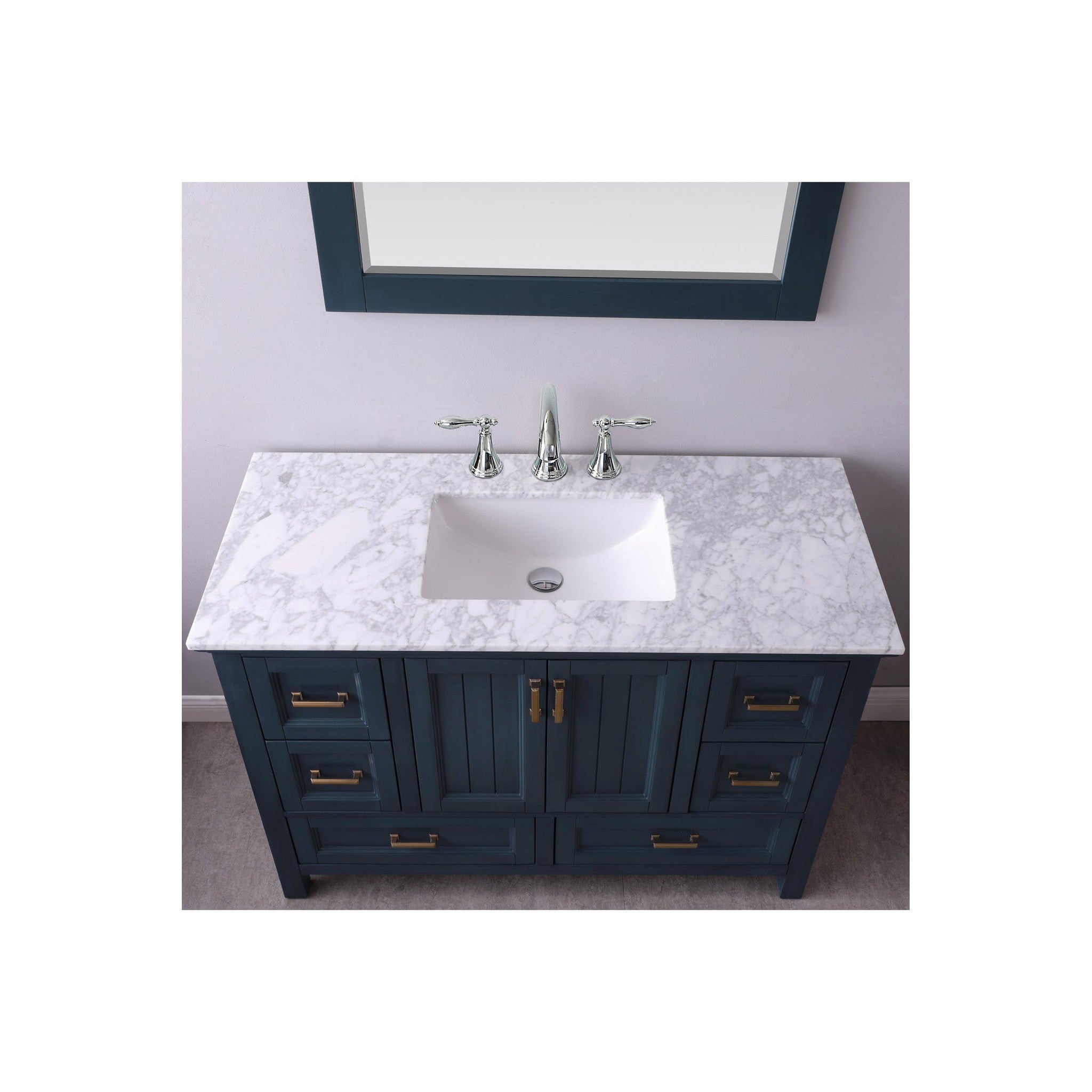 Isla 48" Single Bathroom Vanity Set in Classic Blue and Carrara White Marble Countertop with Mirror