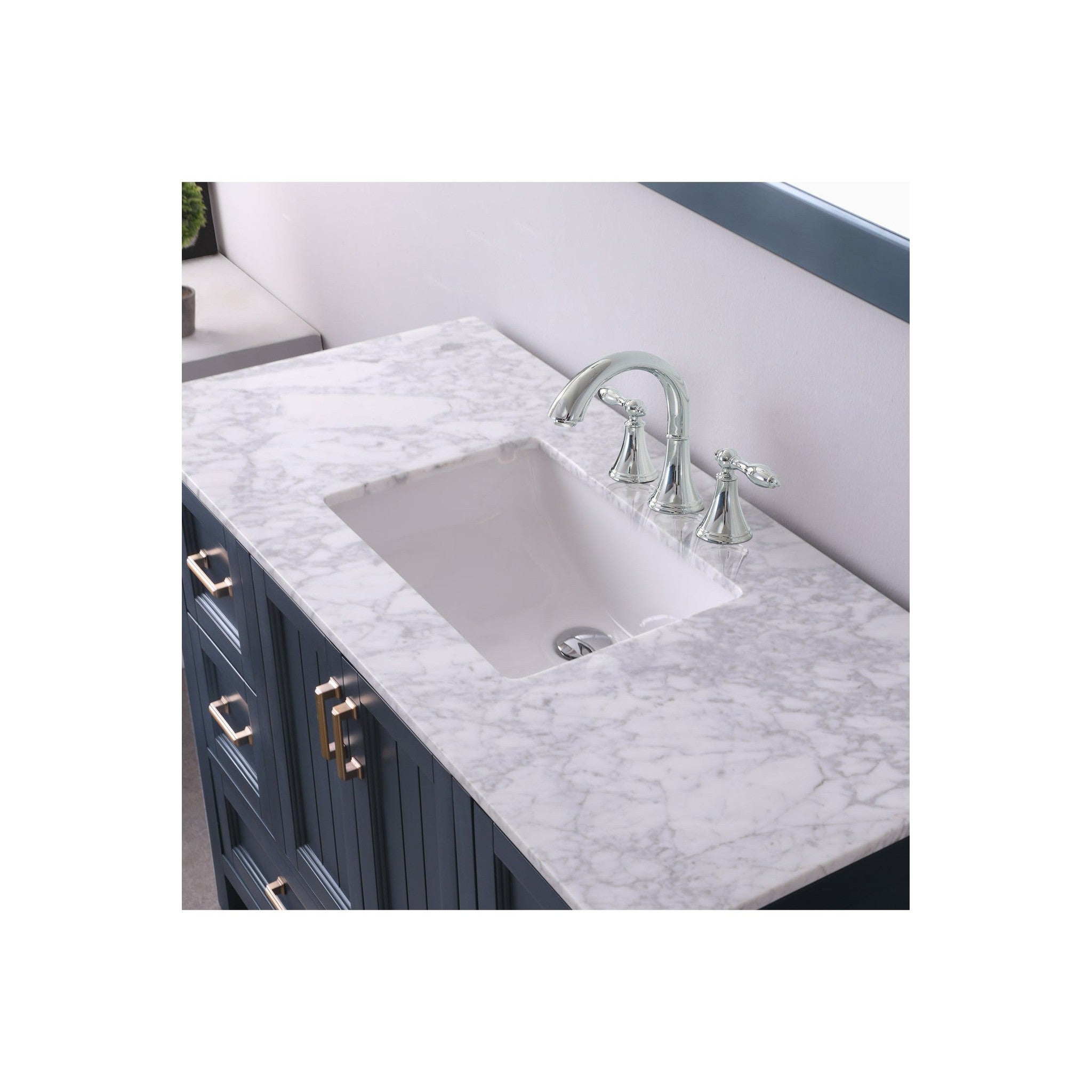 Isla 48" Single Bathroom Vanity Set in Classic Blue and Carrara White Marble Countertop with Mirror