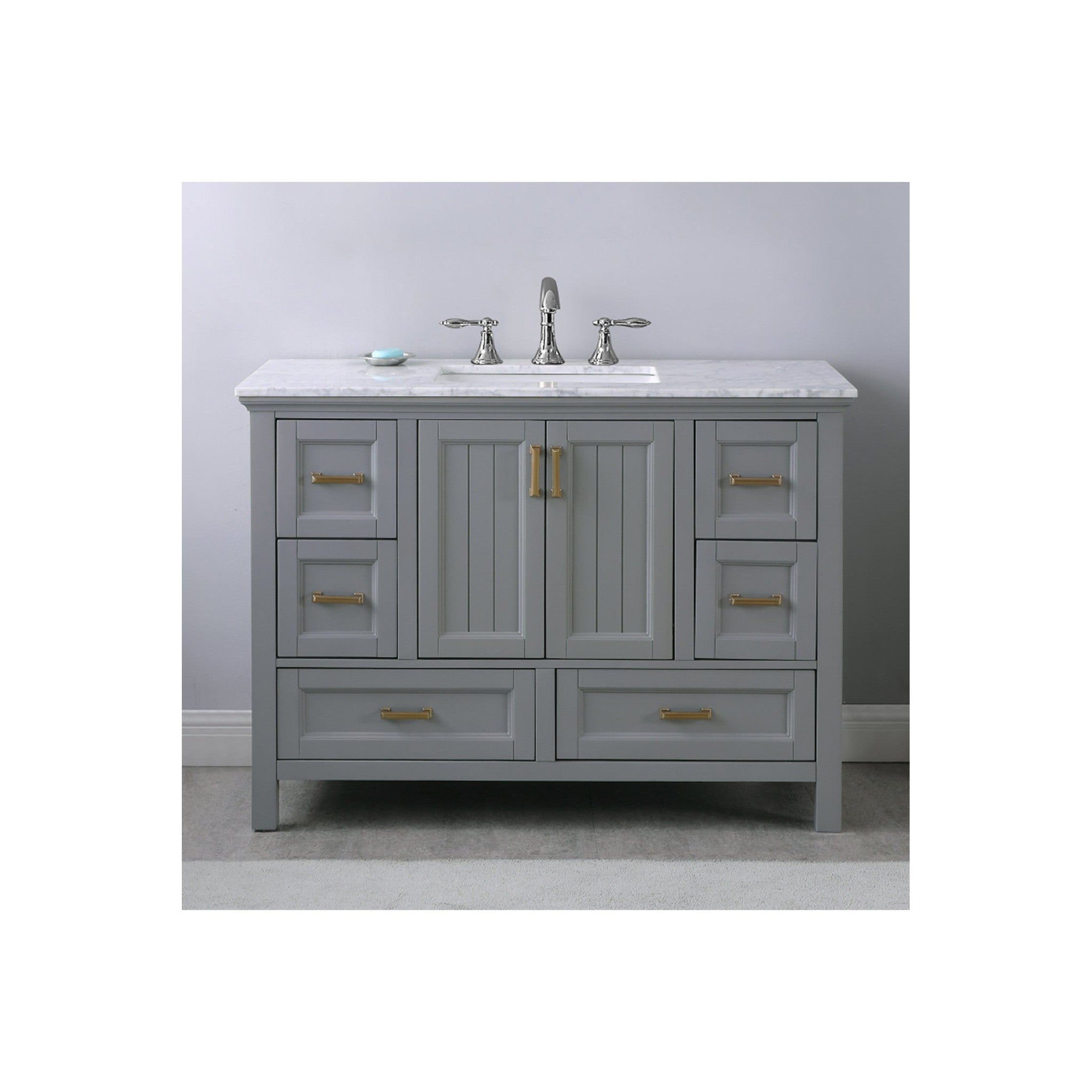 Isla 48" Single Bathroom Vanity Set in Gray and Carrara White Marble Countertop without Mirror