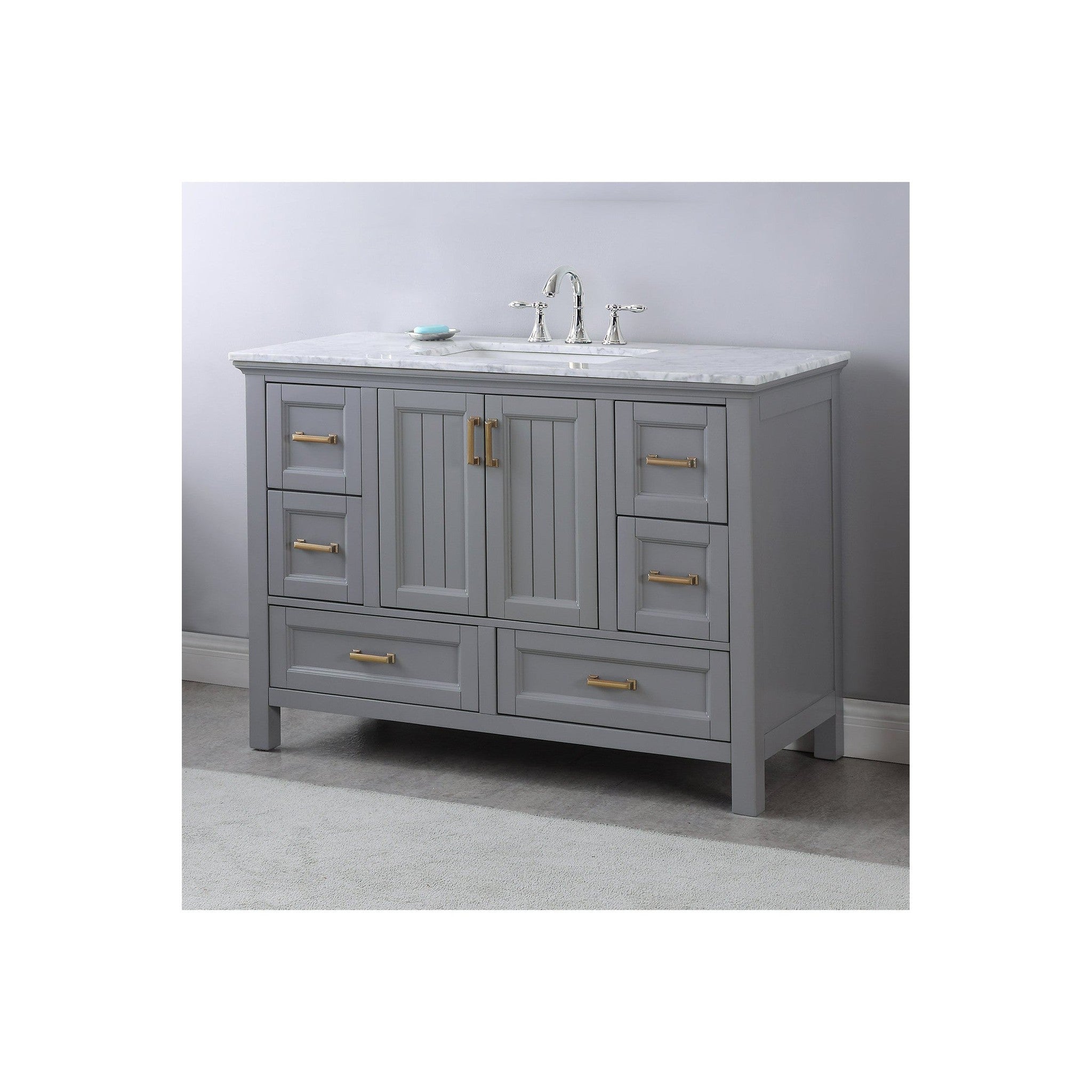 Isla 48" Single Bathroom Vanity Set in Gray and Carrara White Marble Countertop without Mirror