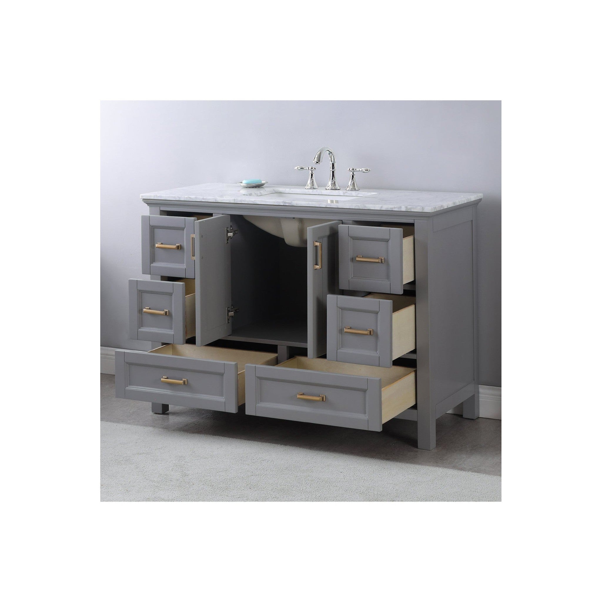 Isla 48" Single Bathroom Vanity Set in Gray and Carrara White Marble Countertop without Mirror