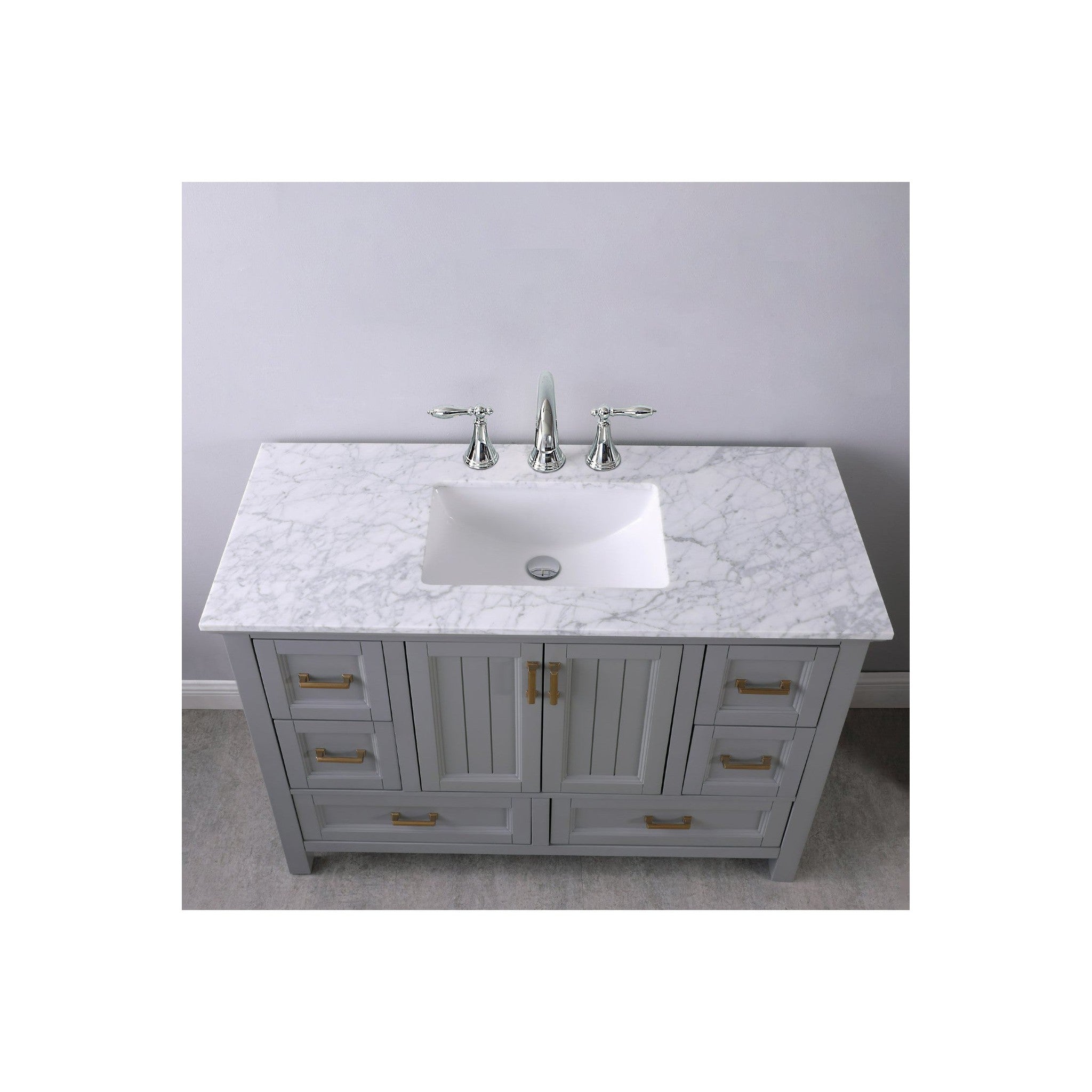 Isla 48" Single Bathroom Vanity Set in Gray and Carrara White Marble Countertop without Mirror