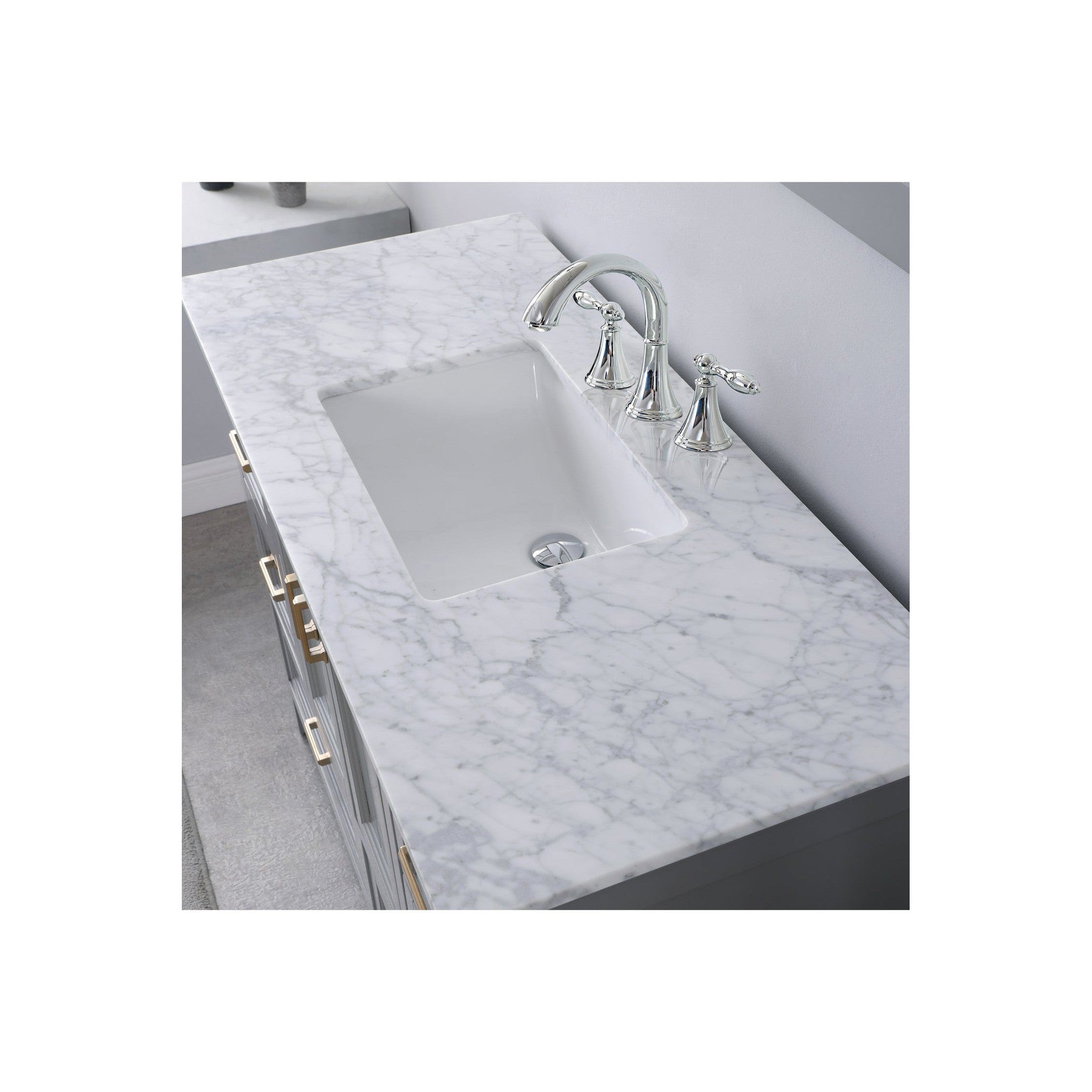 Isla 48" Single Bathroom Vanity Set in Gray and Carrara White Marble Countertop without Mirror