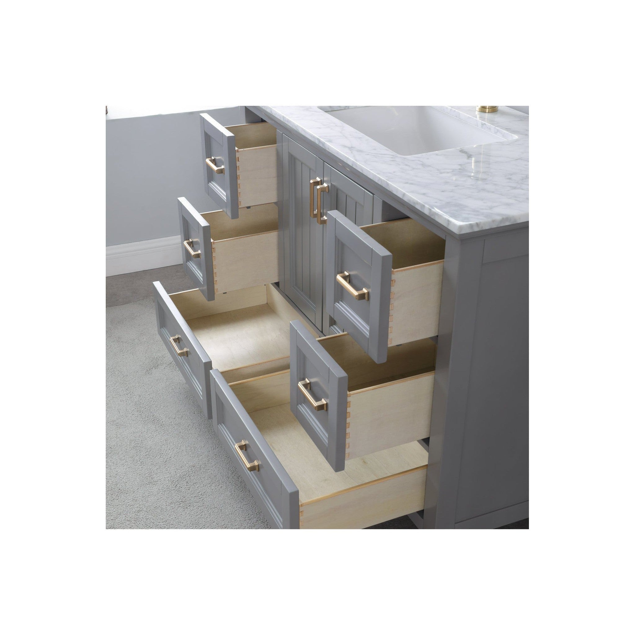 Isla 48" Single Bathroom Vanity Set in Gray and Carrara White Marble Countertop without Mirror