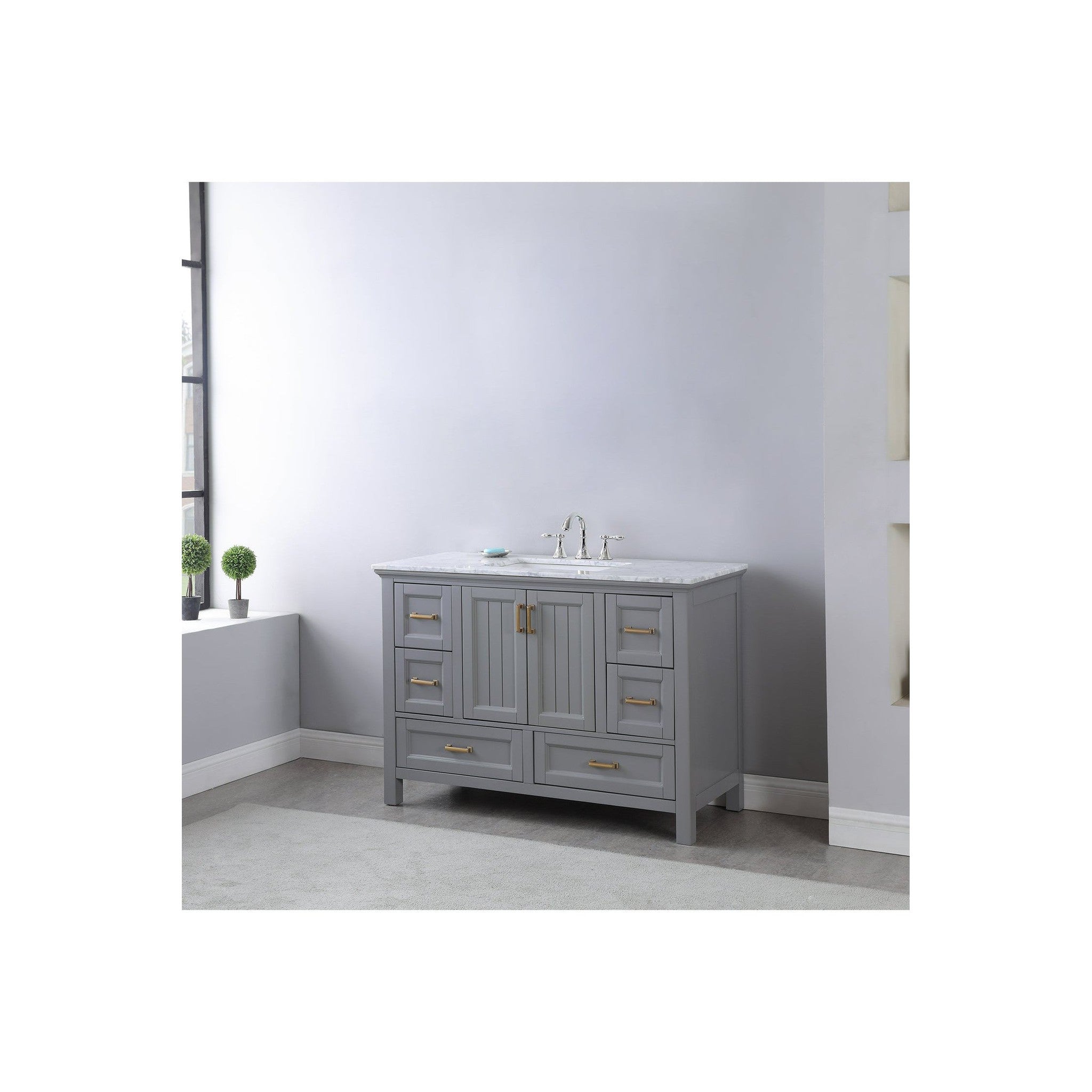 Isla 48" Single Bathroom Vanity Set in Gray and Carrara White Marble Countertop without Mirror