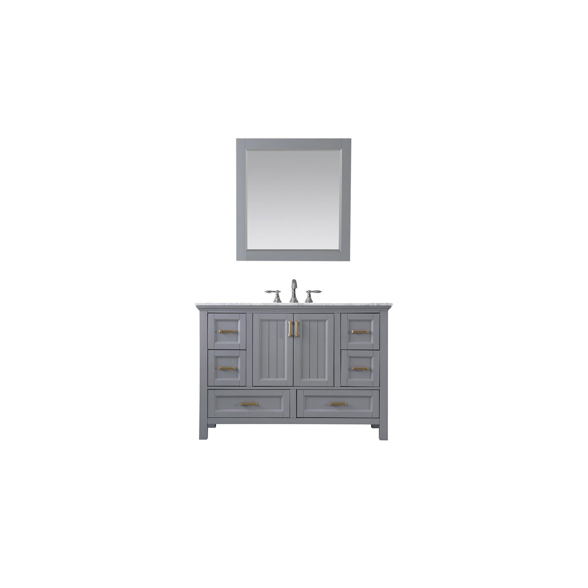 Isla 48" Single Bathroom Vanity Set in Gray and Carrara White Marble Countertop with Mirror