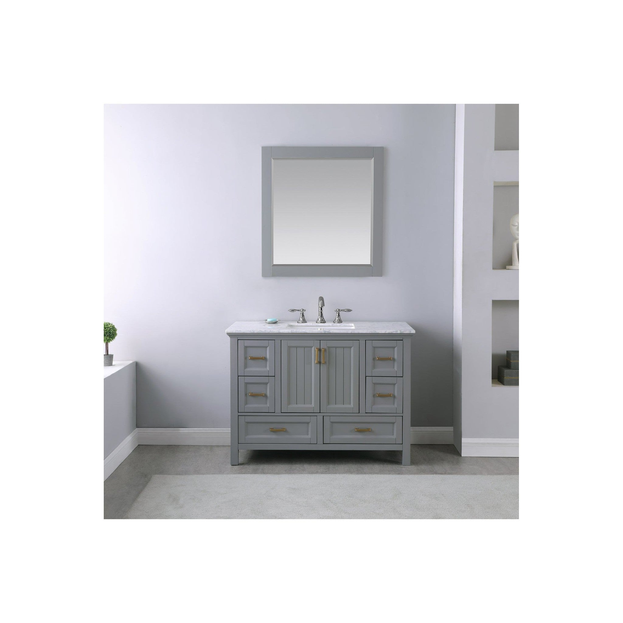 Isla 48" Single Bathroom Vanity Set in Gray and Carrara White Marble Countertop with Mirror