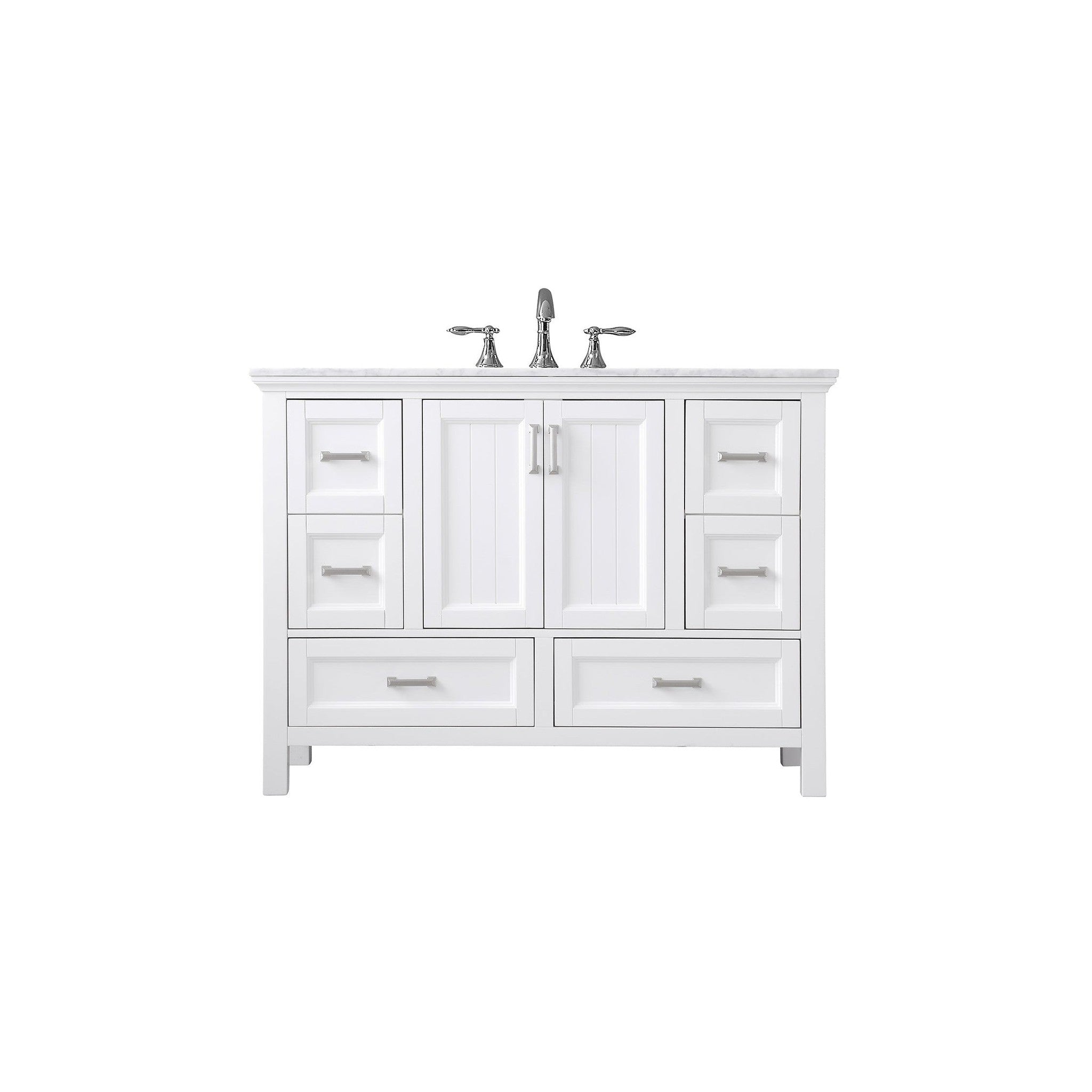 Isla 48" Single Bathroom Vanity Set in White and Carrara White Marble Countertop without Mirror