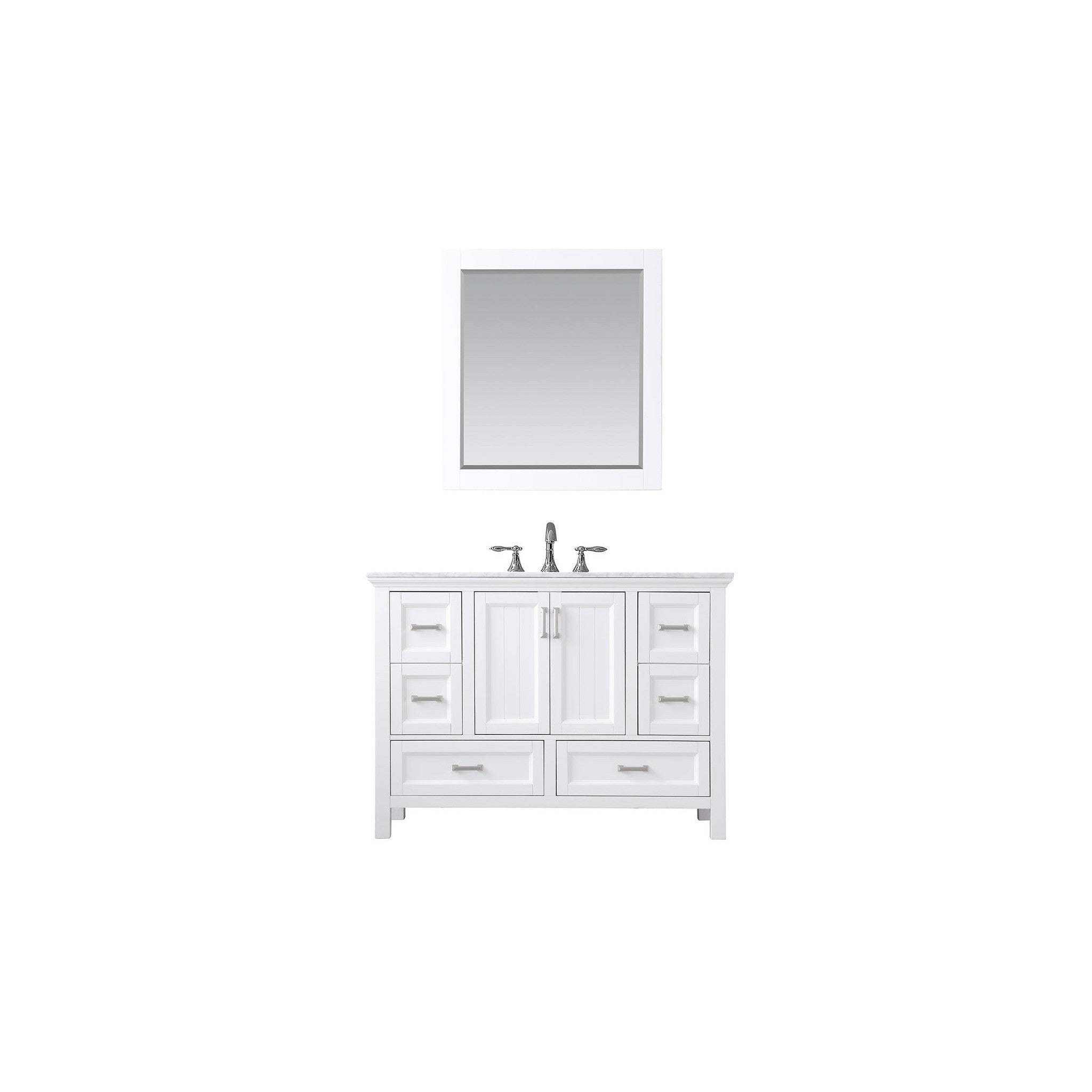 Isla 48" Single Bathroom Vanity Set in White and Carrara White Marble Countertop with Mirror