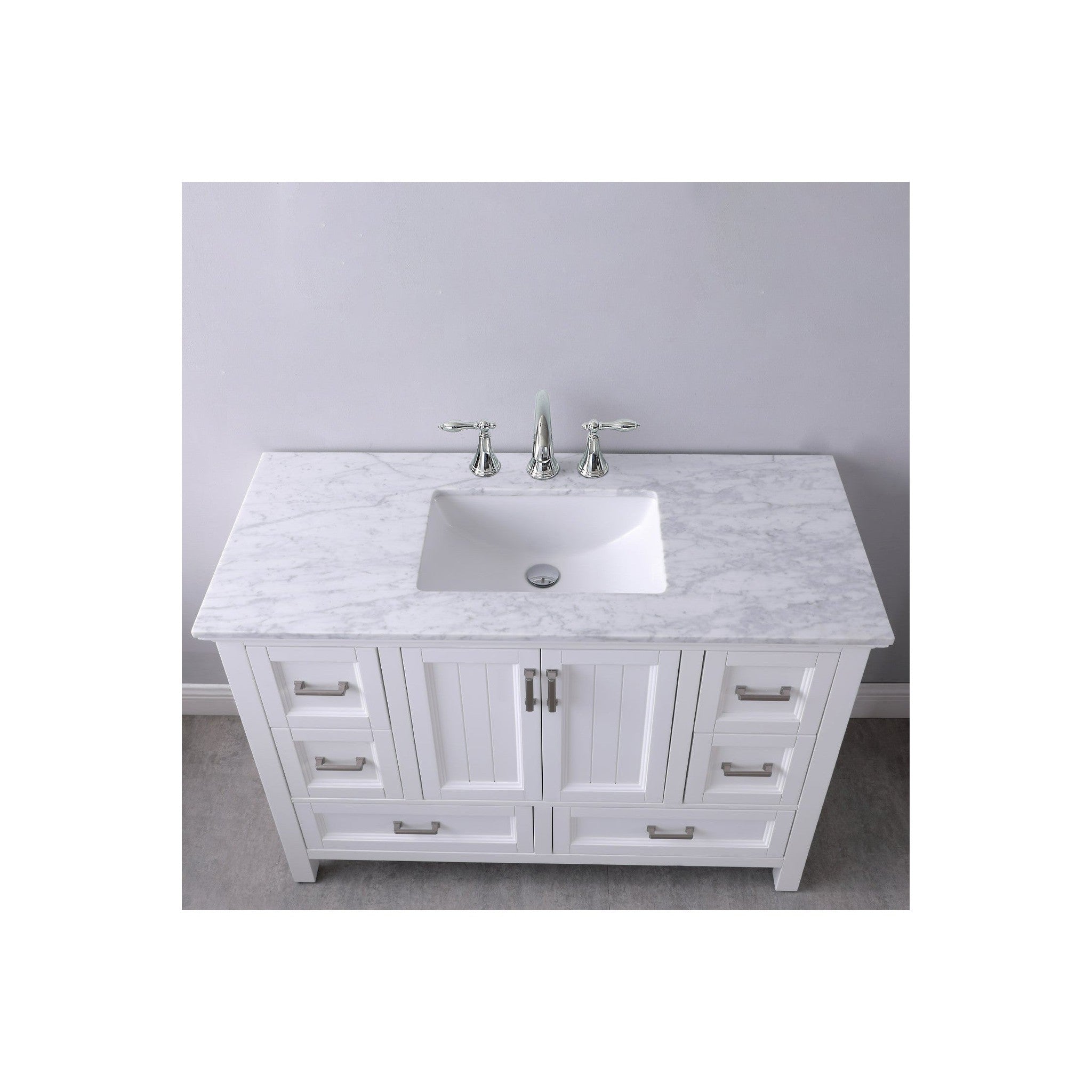 Isla 48" Single Bathroom Vanity Set in White and Carrara White Marble Countertop with Mirror