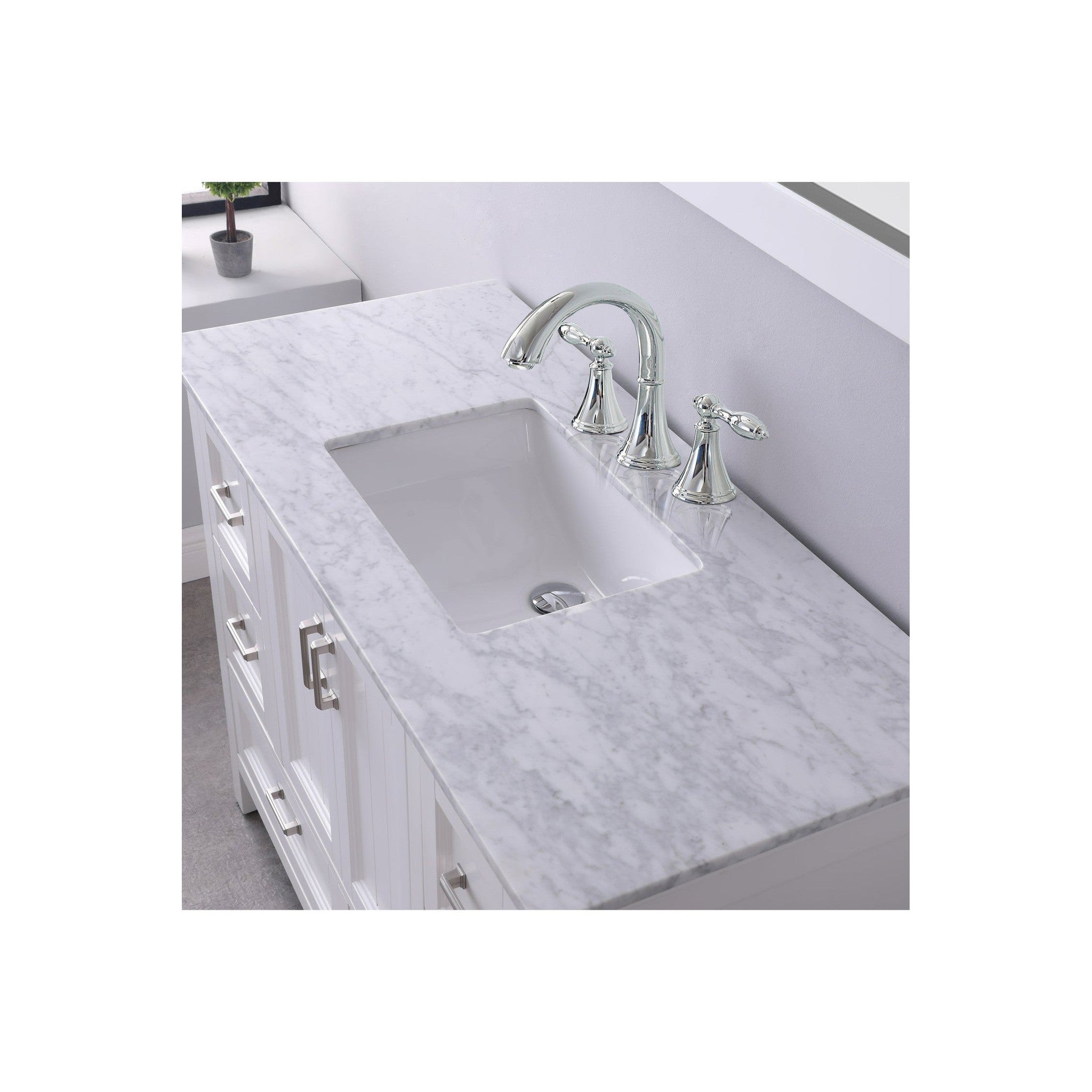 Isla 48" Single Bathroom Vanity Set in White and Carrara White Marble Countertop with Mirror