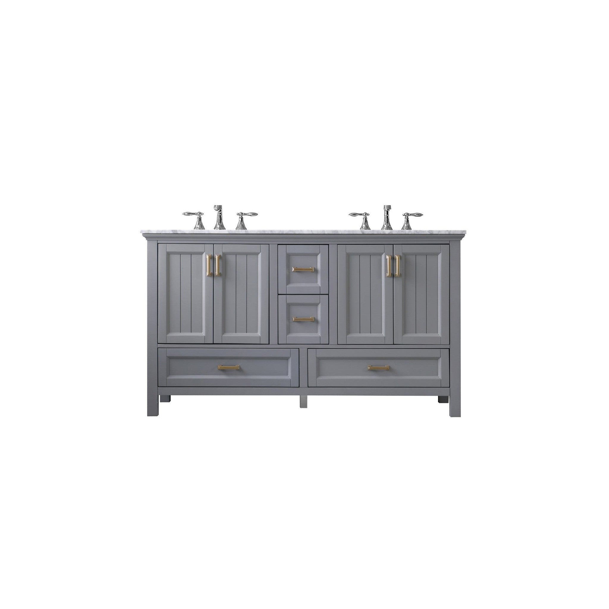 Isla 60" Double Bathroom Vanity Set in Gray and Carrara White Marble Countertop without Mirror