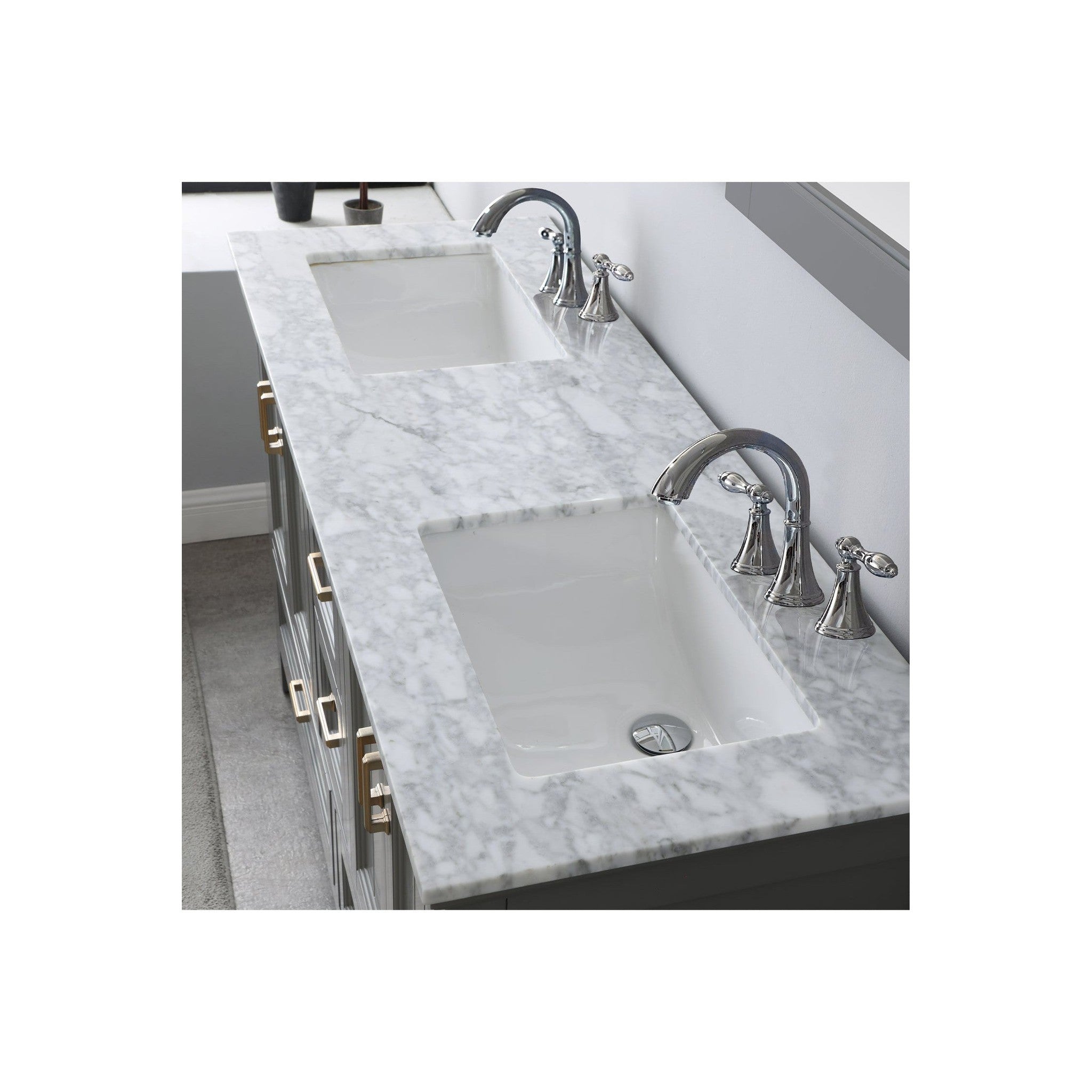 Isla 60" Double Bathroom Vanity Set in Gray and Carrara White Marble Countertop without Mirror