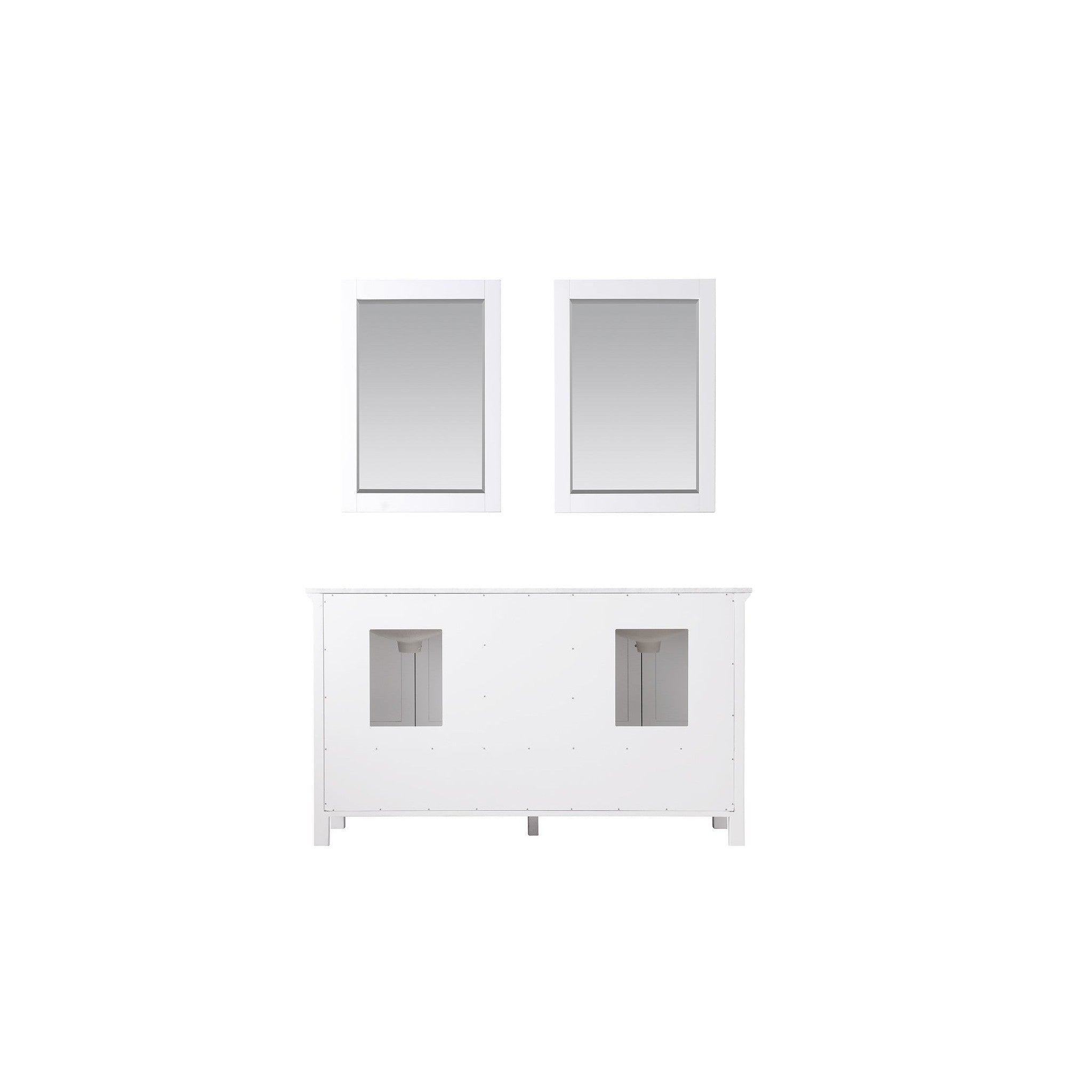 Isla 60" Double Bathroom Vanity Set in White and Carrara White Marble Countertop with Mirror