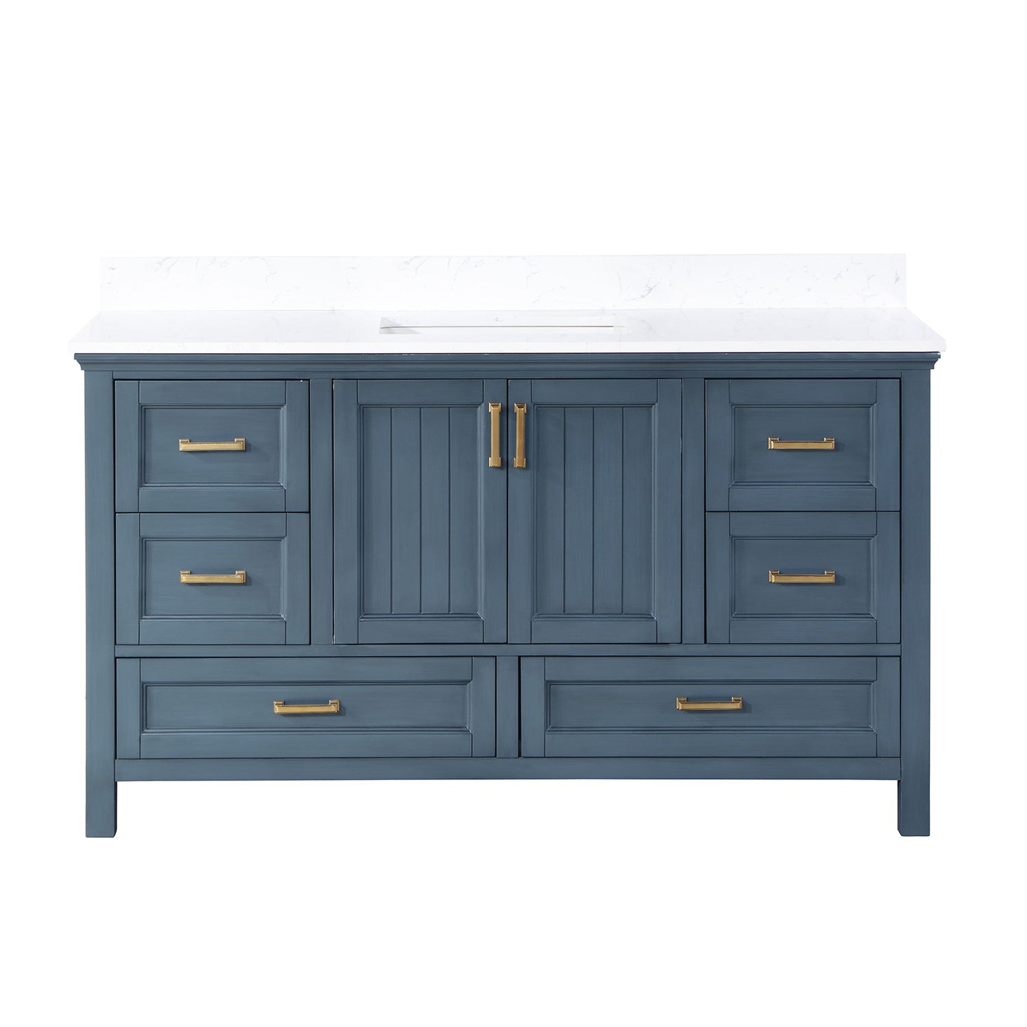 Isla 60" Single Bathroom Vanity Set in Classic Blue and Composite Carrara White Stone Countertop without Mirror