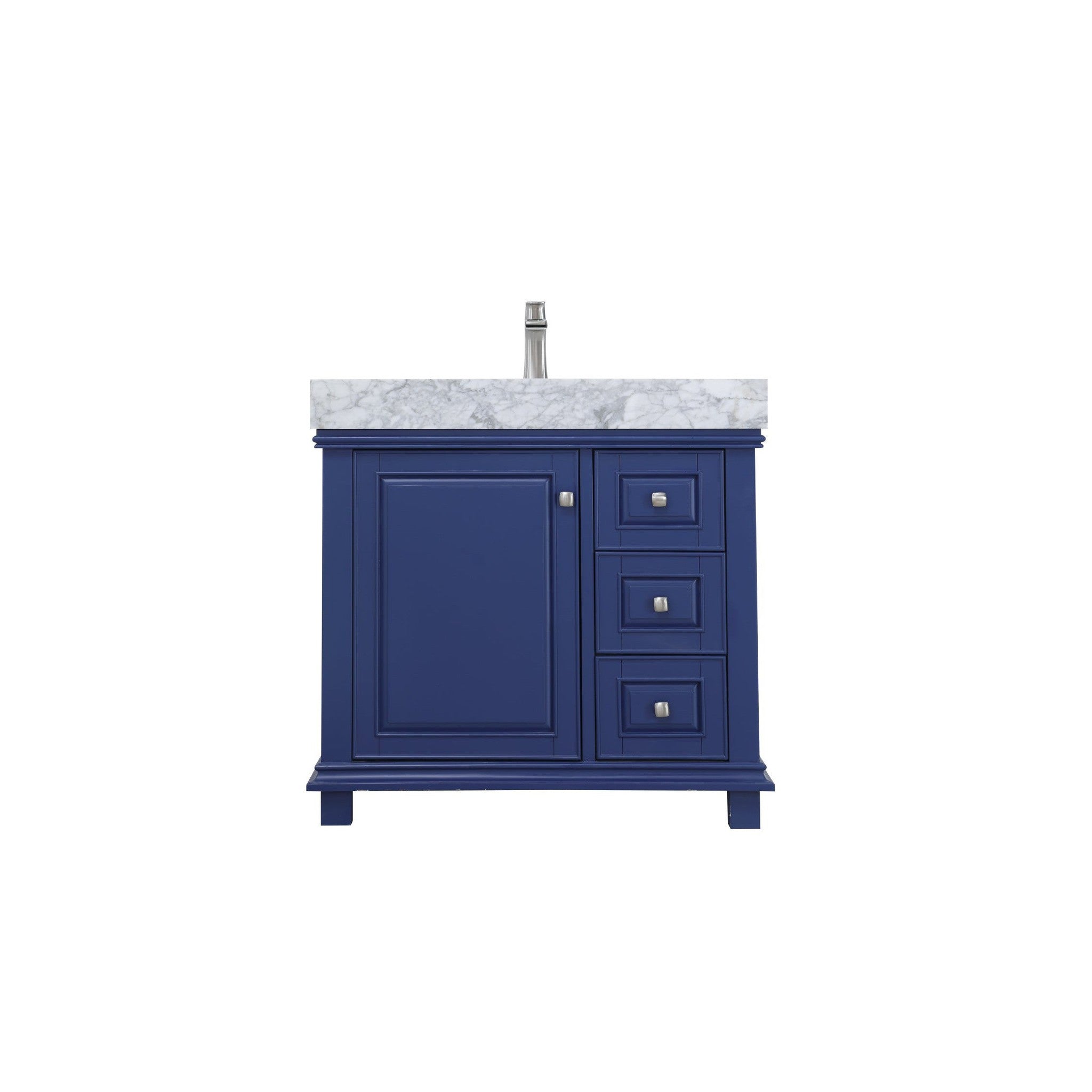 Jardin 36" Single Bathroom Vanity Set in Jewelry Blue and Carrara White Marble Countertop without Mirror