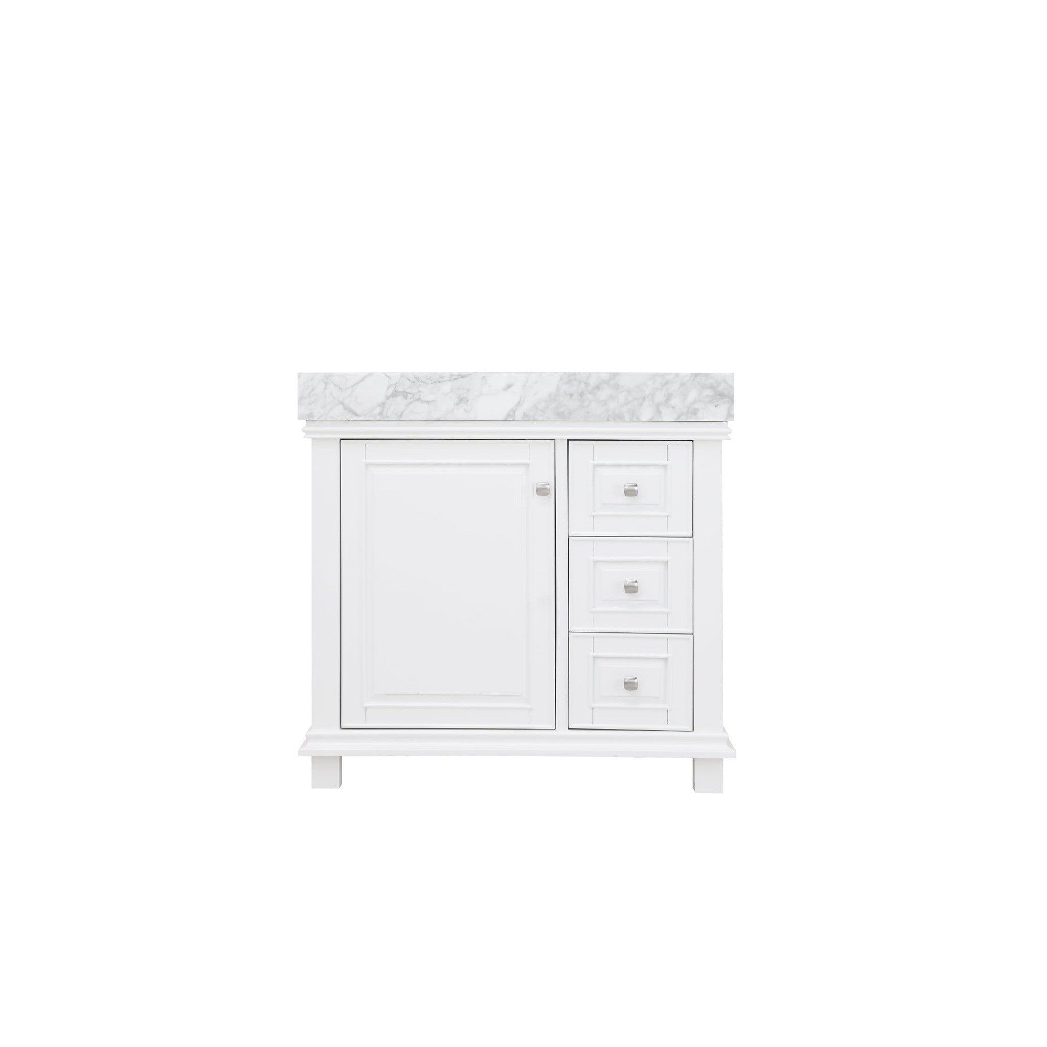 Jardin 36" Single Bathroom Vanity Set in White and Carrara White Marble Countertop without Mirror