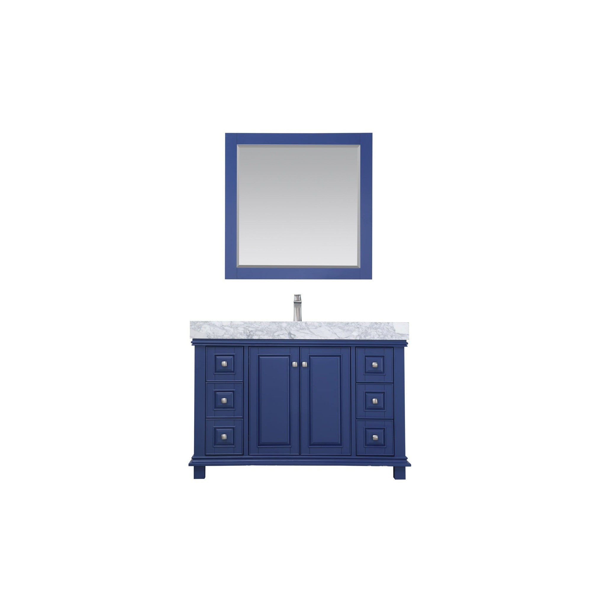 Jardin 48" Single Bathroom Vanity Set in Jewelry Blue and Carrara White Marble Countertop with Mirror