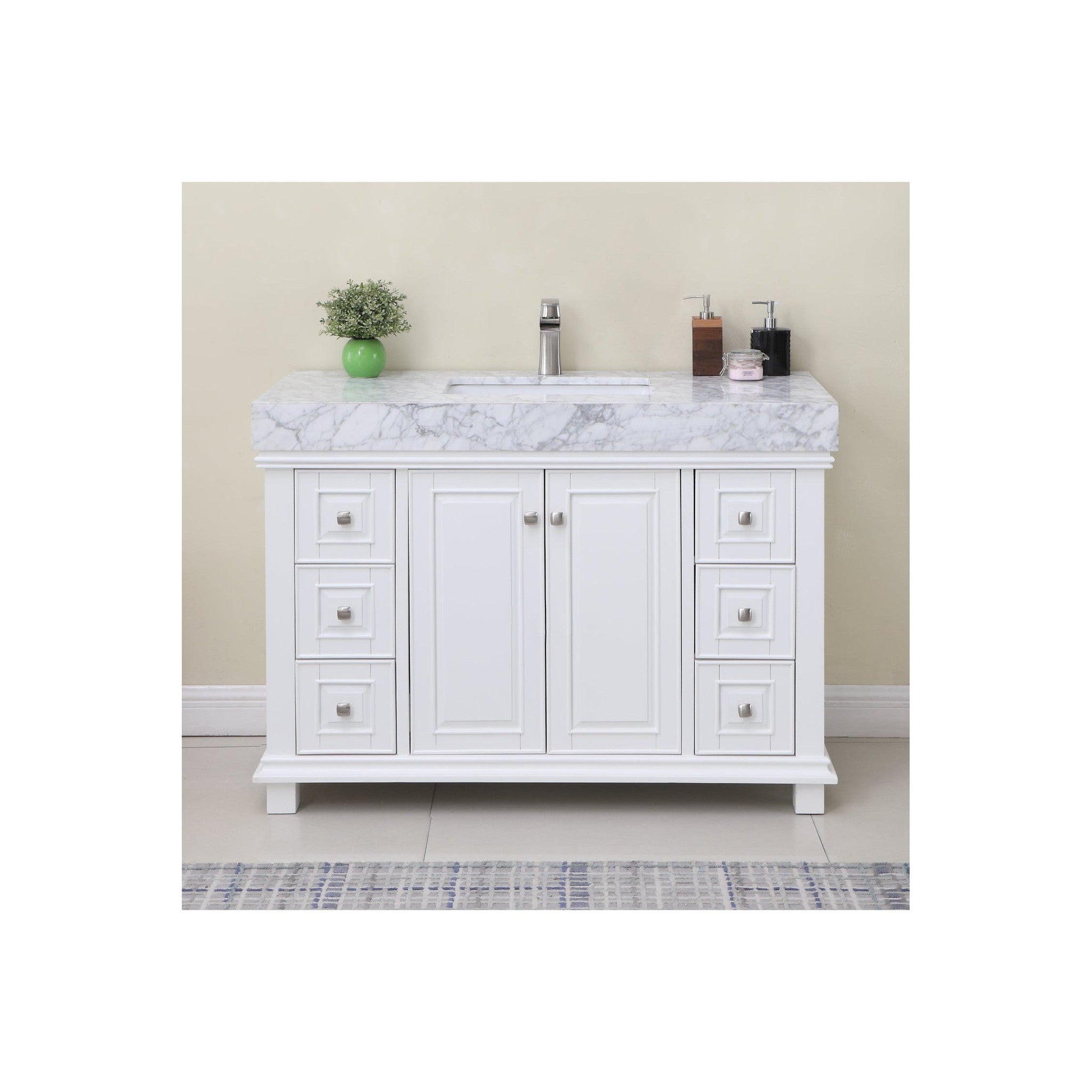 Jardin 48" Single Bathroom Vanity Set in White and Carrara White Marble Countertop without Mirror