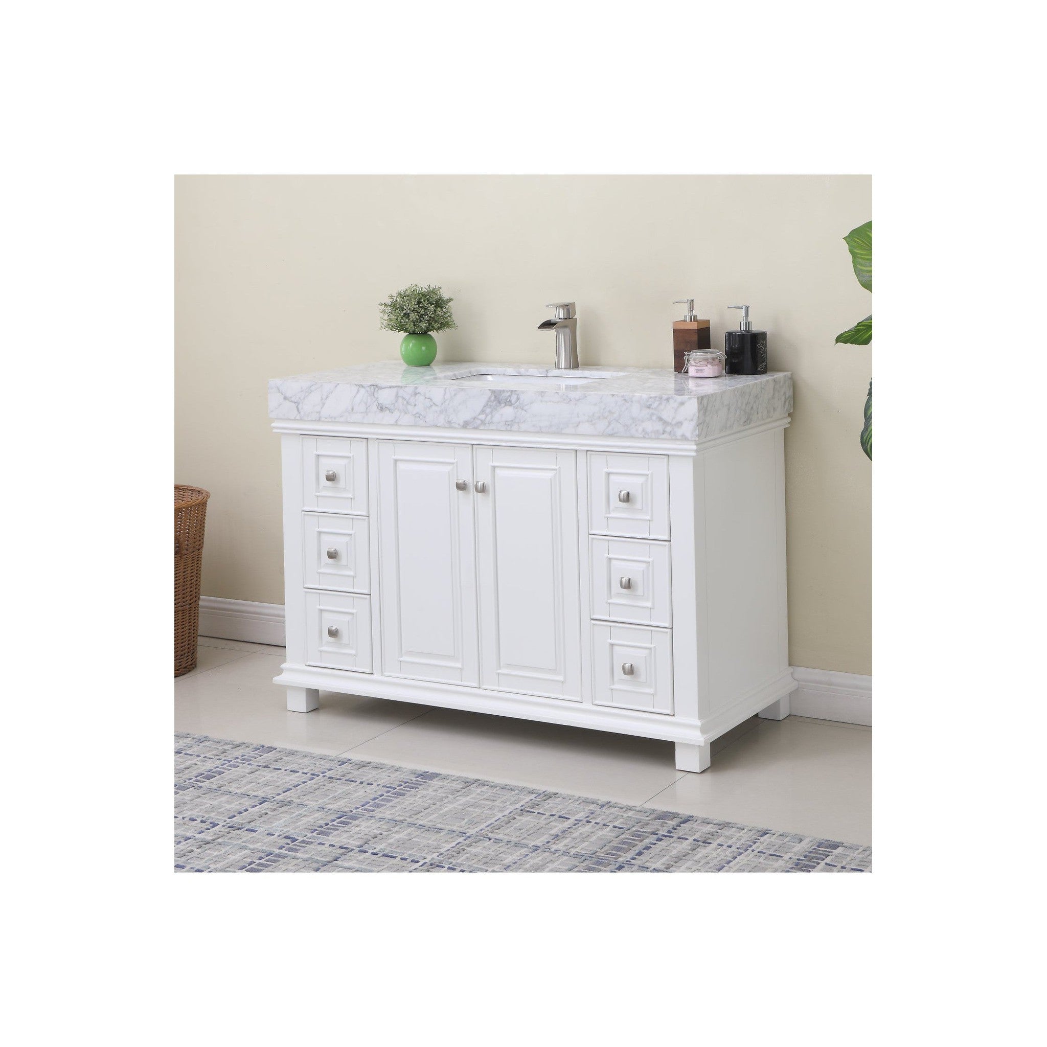 Jardin 48" Single Bathroom Vanity Set in White and Carrara White Marble Countertop without Mirror